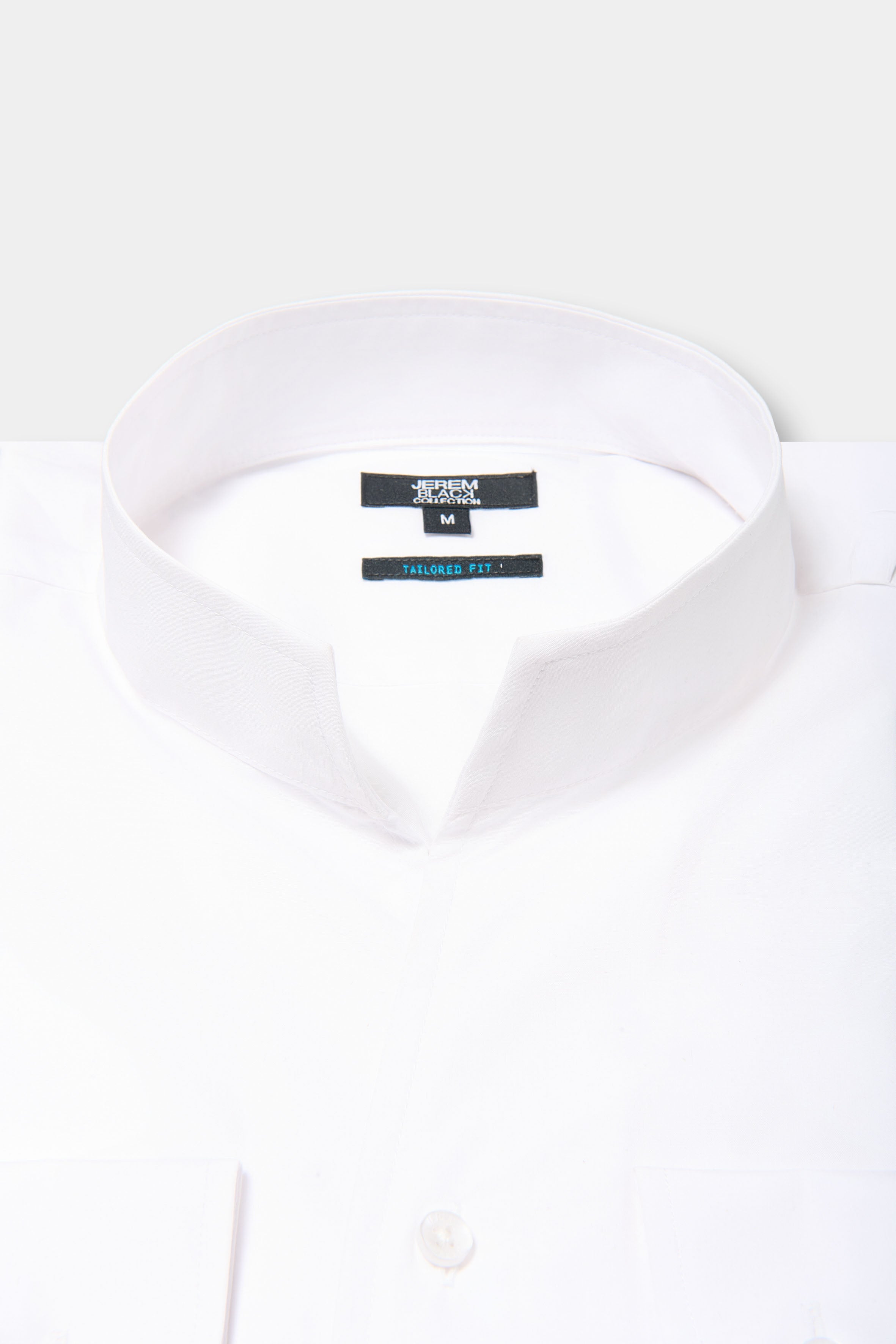 Chemise en popeline de coton col montant ouvert coupe ajustée, Jerem