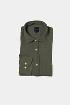 Chemise teinte en pièce en maille piquée de coton coupe confortable Jerem, col semi-italien, coupe confortable