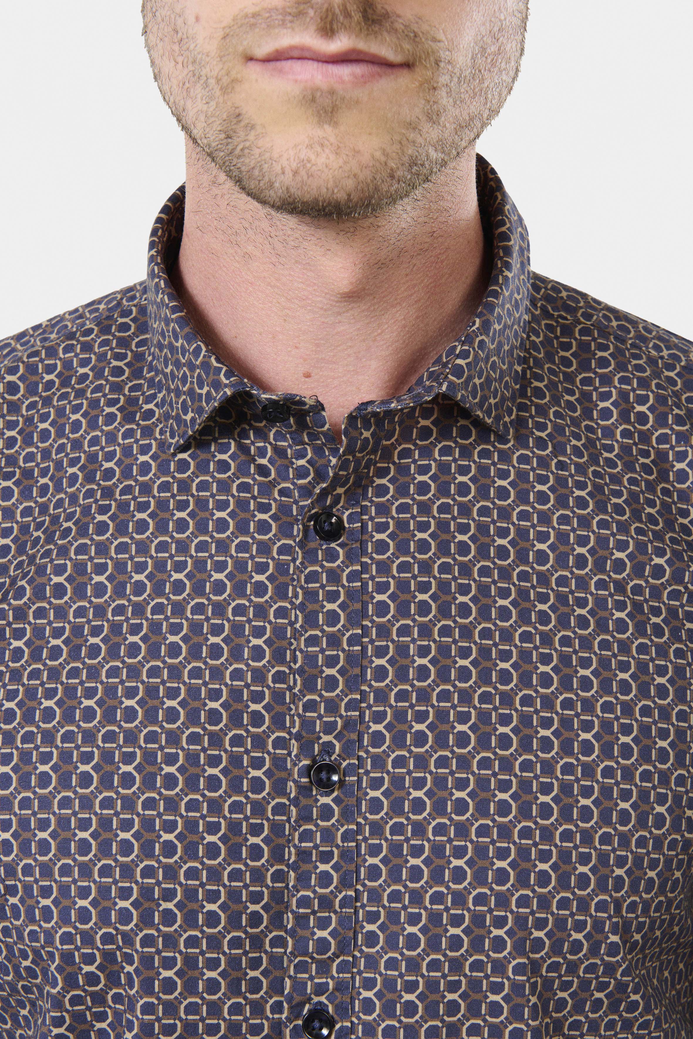 Chemise, coton brossé carreaux semi-italien coupe confortable Jerem, coupe confortable, col semi-italien