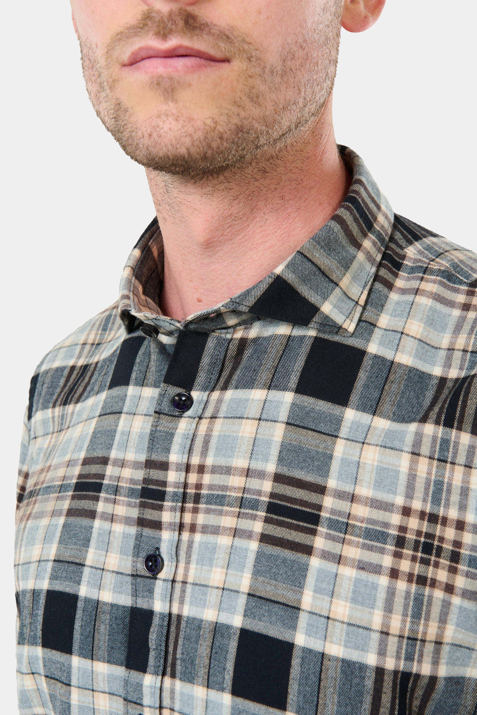 Jerem — Chemise en coton brossé carreaux semi-italien coupe confortable