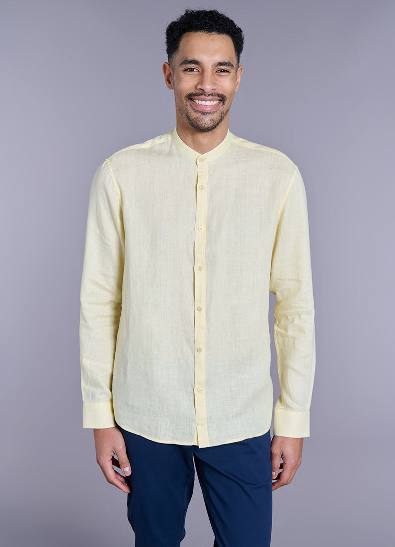 Chemise en lin col officier regular fit, Jerem