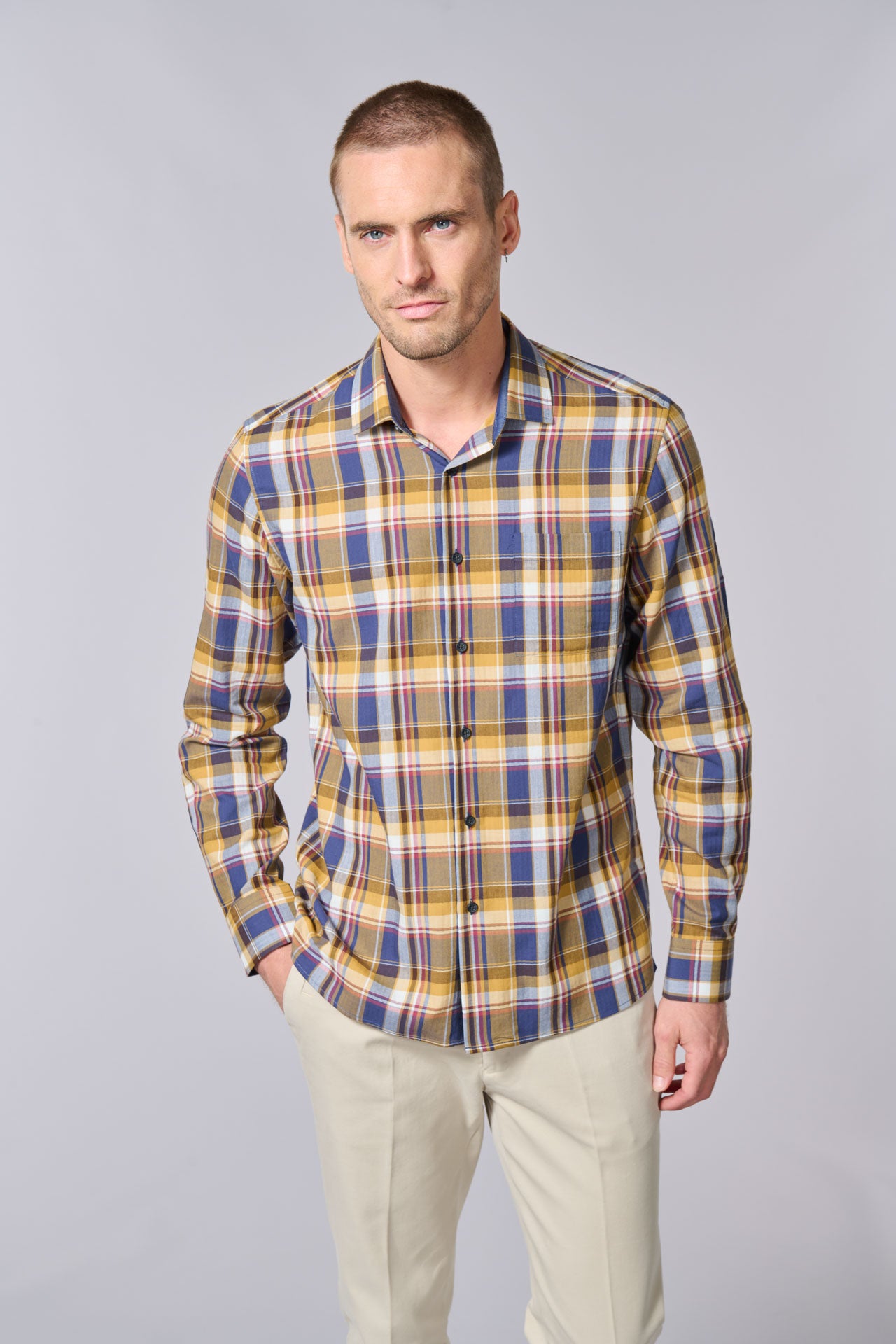 Chemise texturée motif chevrons grands carreaux - regular fit Jerem, col classique vue 2
