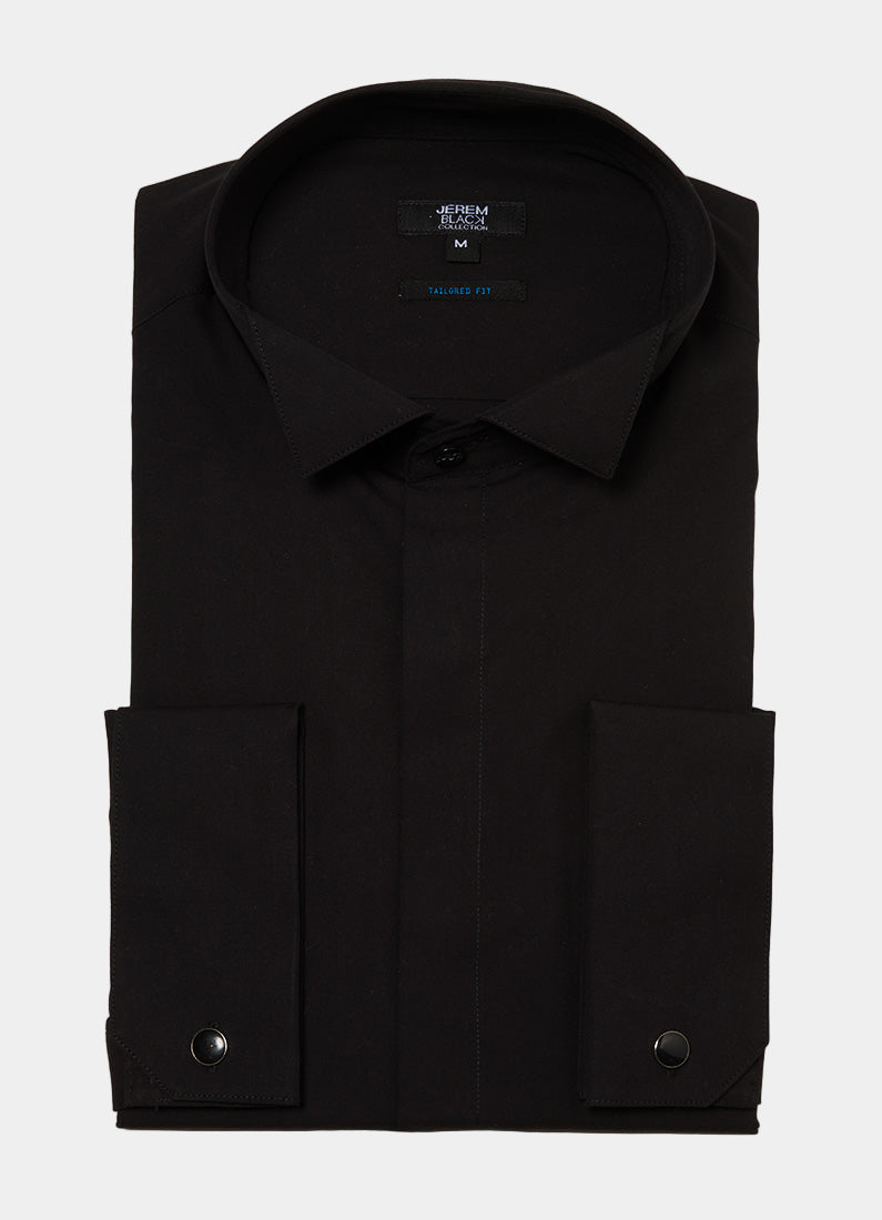 Camisa de ceremonia con cuello italiano de popelina de algodón tailored fit de Jerem, corte entallado