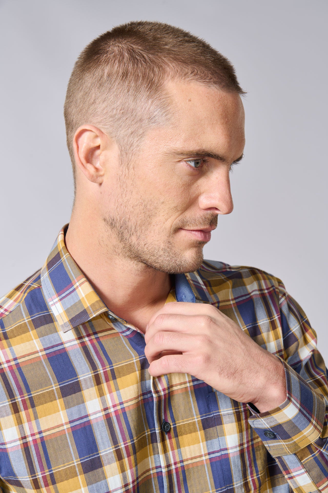 Chemise texturée motif chevrons grands carreaux - regular fit Jerem, col classique vue 3