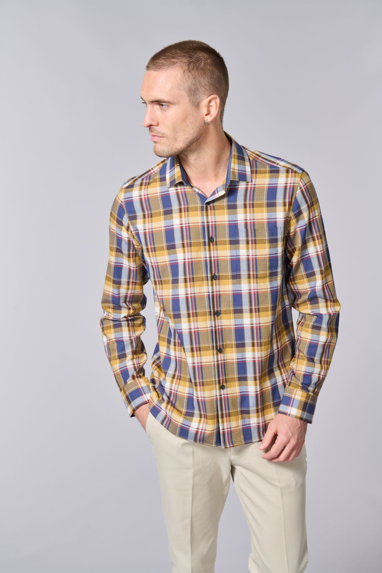 Chemise texturée motif chevrons grands carreaux - regular fit Jerem, col classique