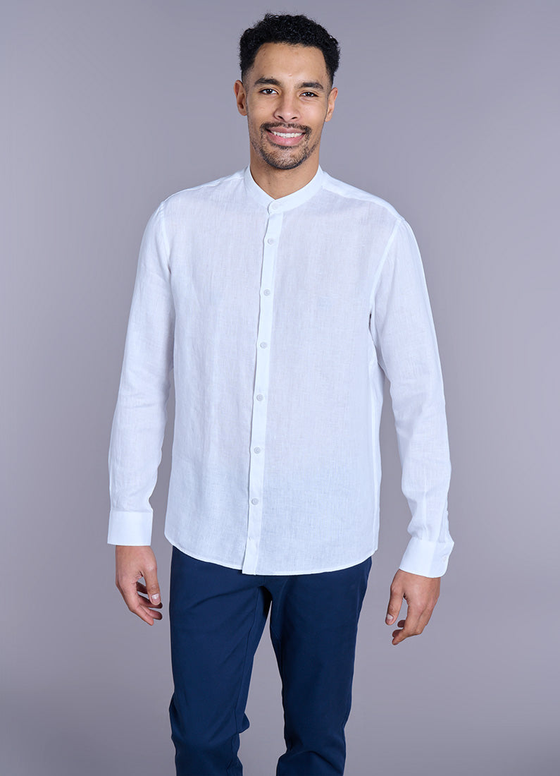 Chemise en lin col officier regular fit Jerem