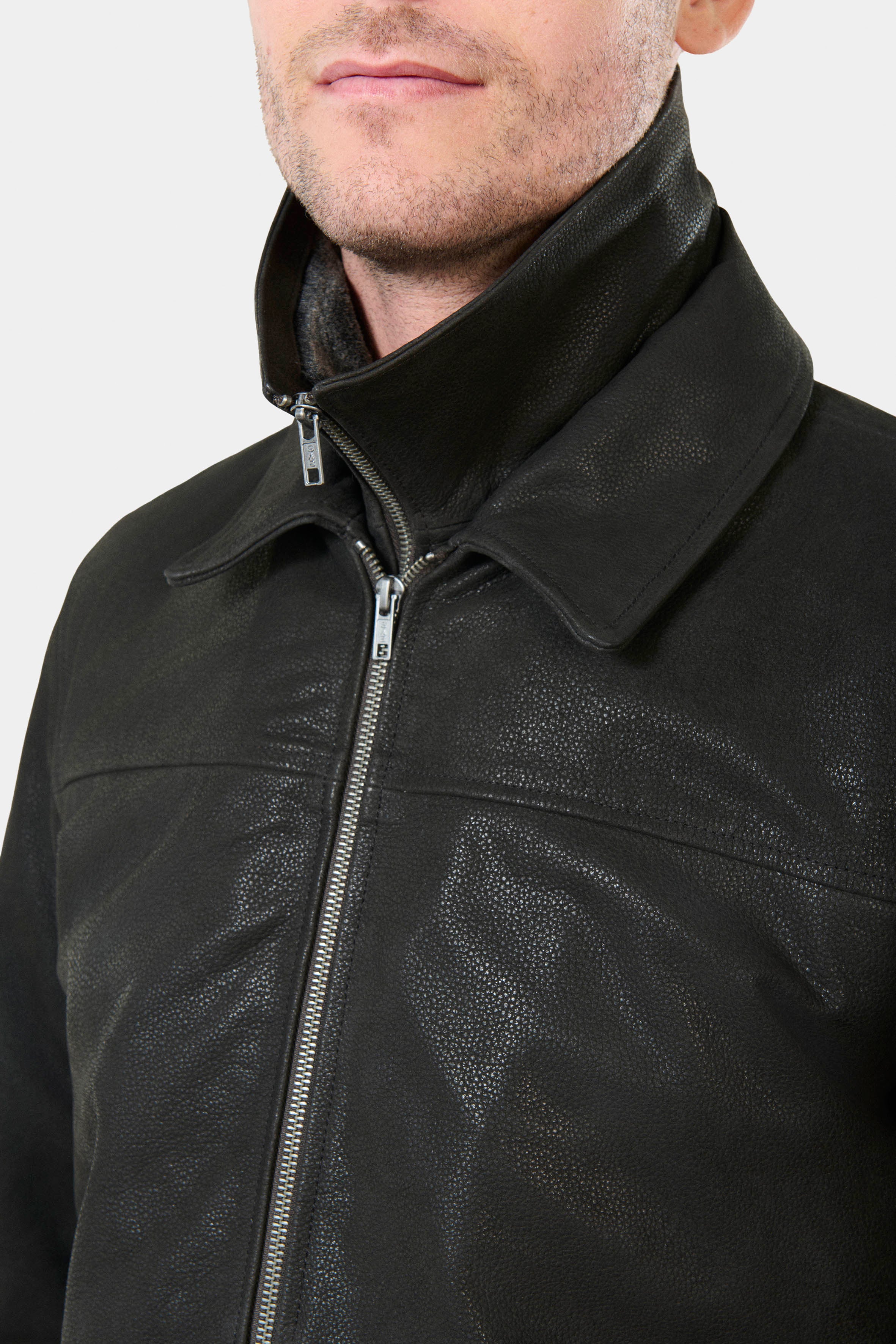 Blouson, cuir nubuck Poler Jerem, coupe droite, col classique
