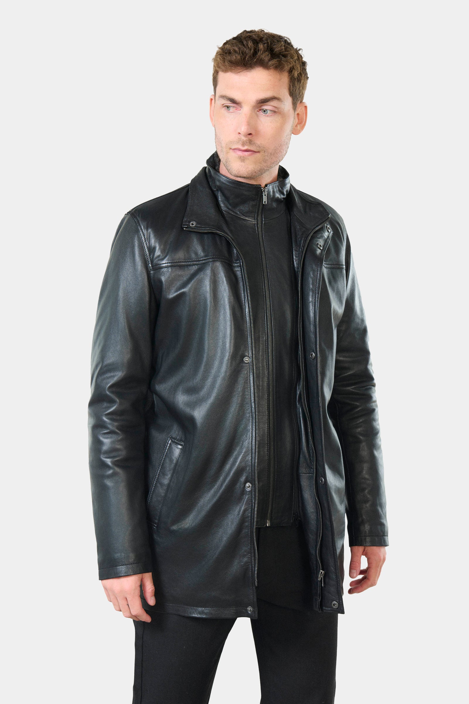 Parka en cuir avec parementure amovible Polka Jerem