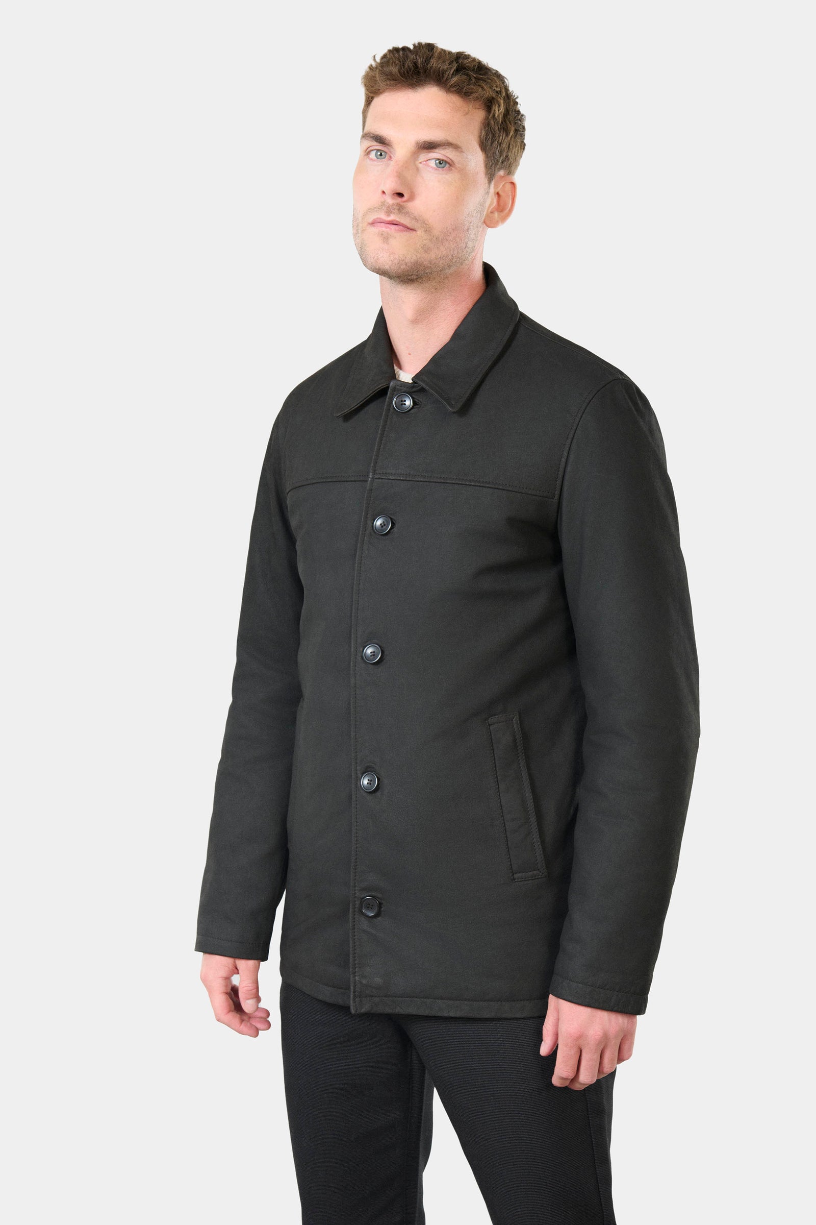 Parka en cuir mi longue boutonnée Malbo Jerem, col classique, entièrement doublée, coupe droite