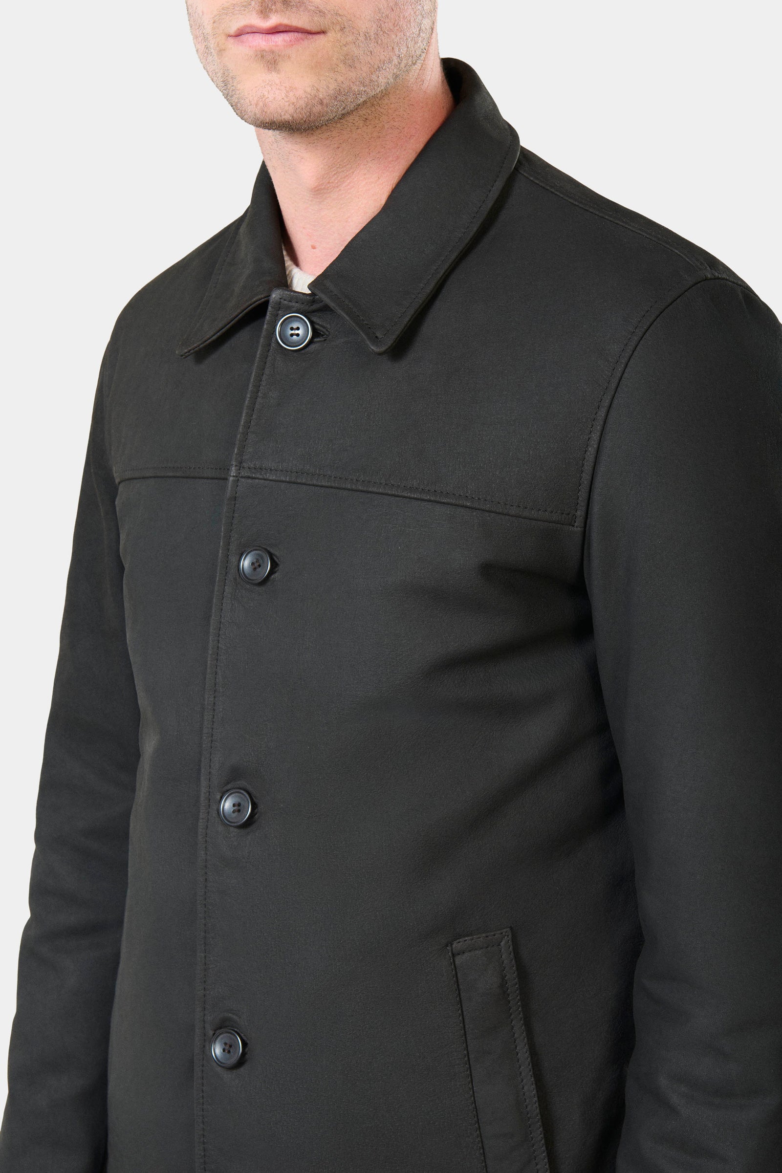 Parka, cuir mi longue boutonnée Malbo Jerem, entièrement doublée, coupe droite