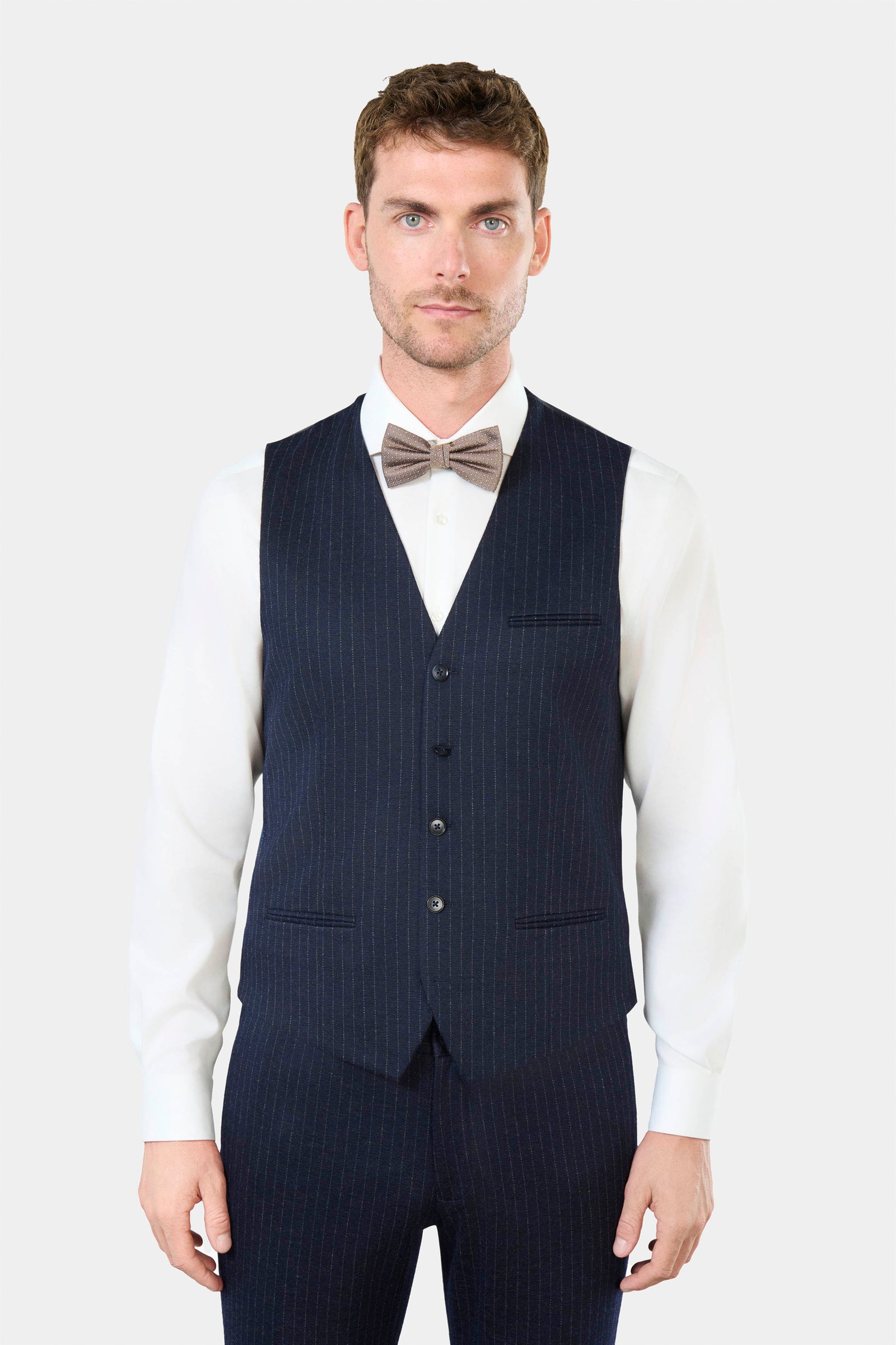 Gilet de costume en maille de laine mélangée rayures craie Jerem, entièrement doublée, simple boutonnage
