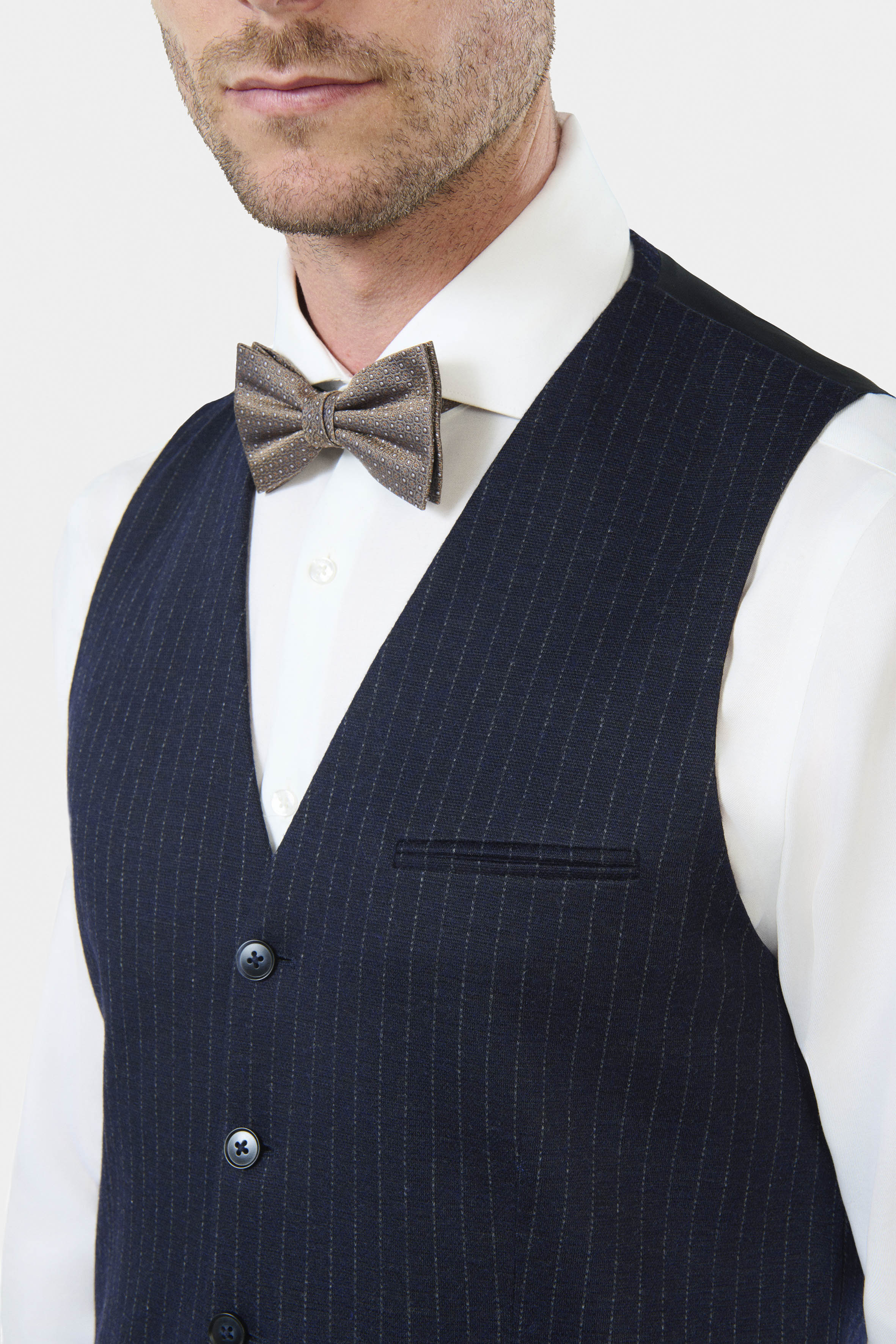 Gilet de costume, maille de laine mélangée rayures craie Jerem, simple boutonnage, entièrement doublée