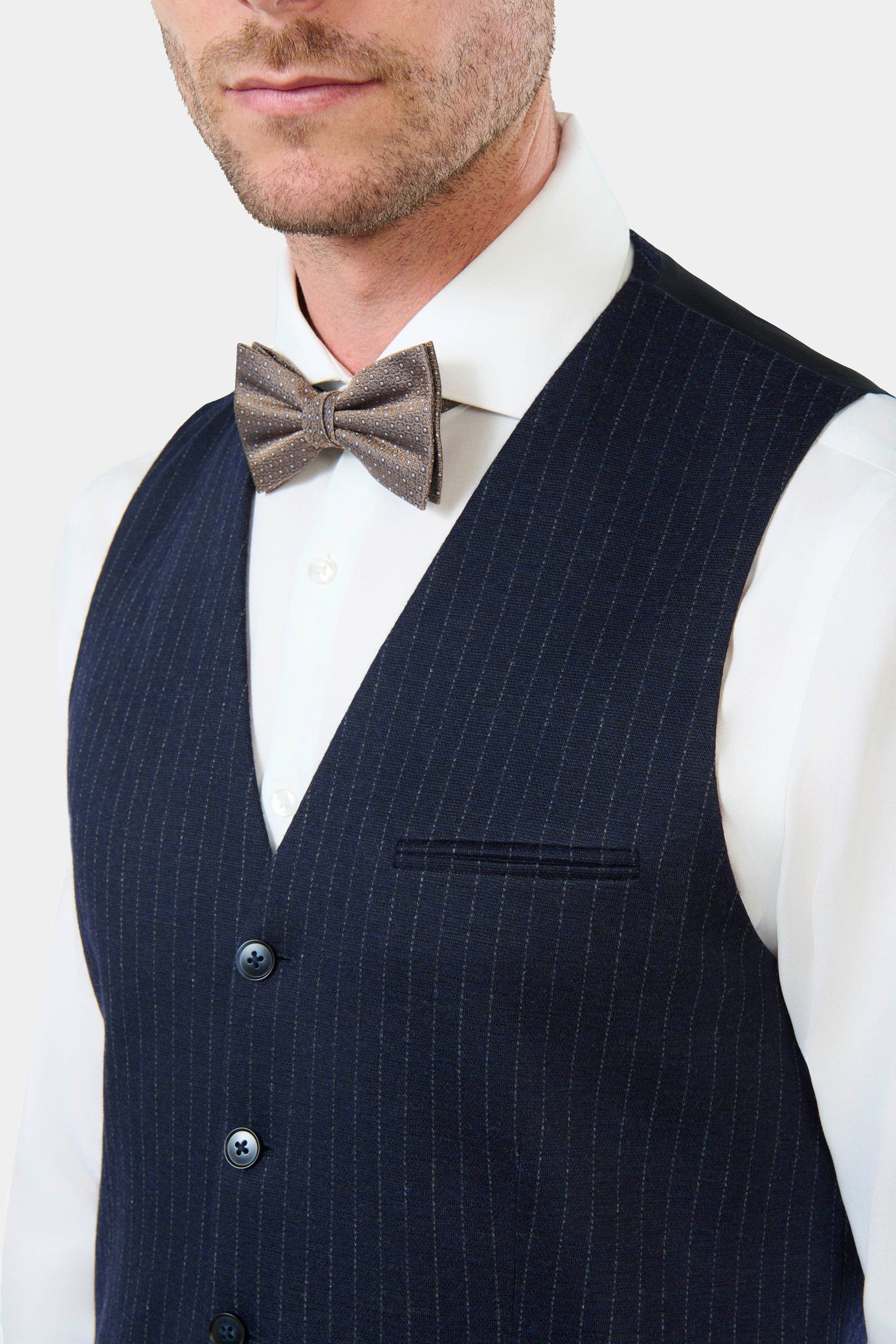 Gilet de costume, maille de laine mélangée rayures craie Jerem, simple boutonnage, entièrement doublée