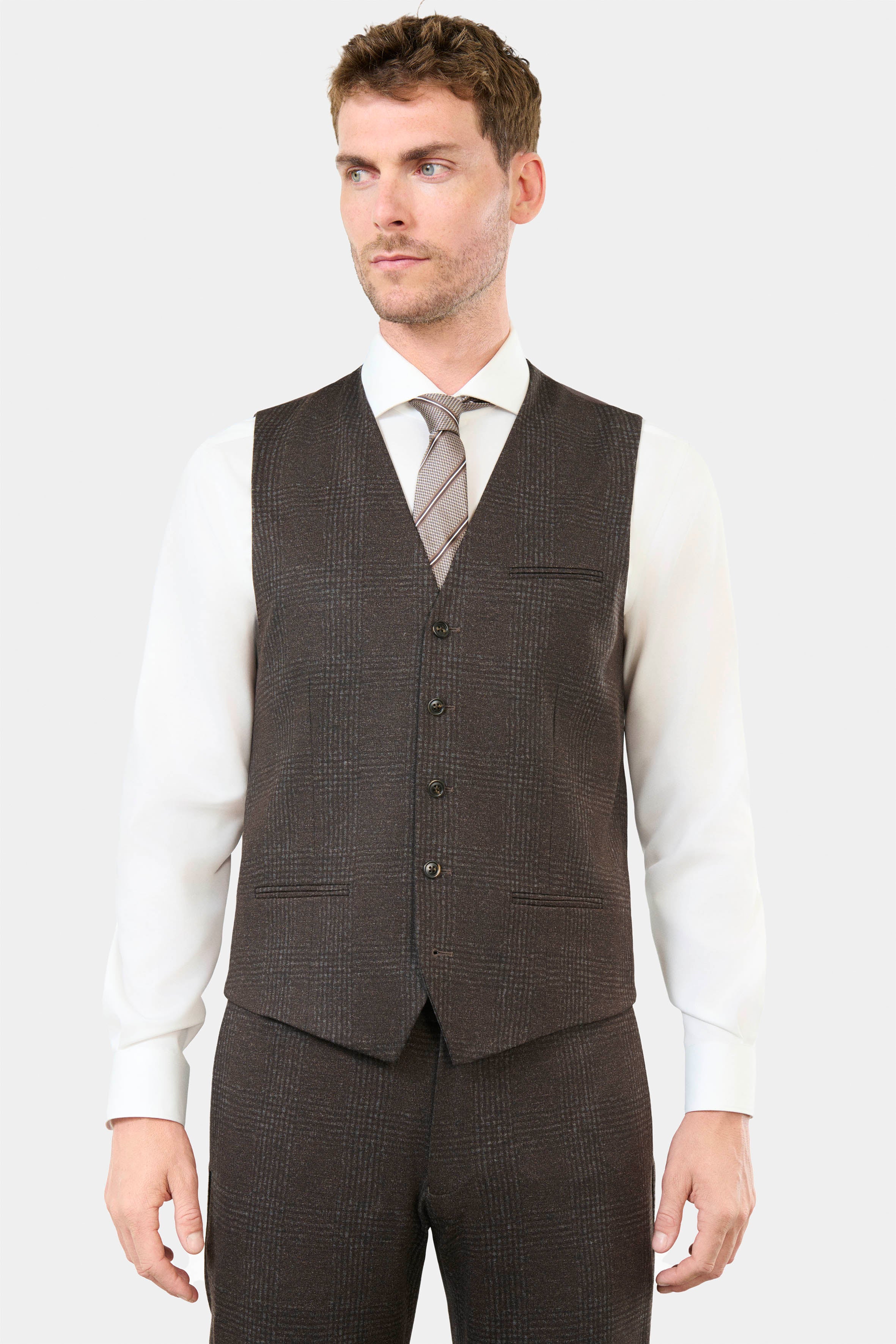 Gilet de costume en maille Prince de Galles fondu Jerem, entièrement doublée, simple boutonnage