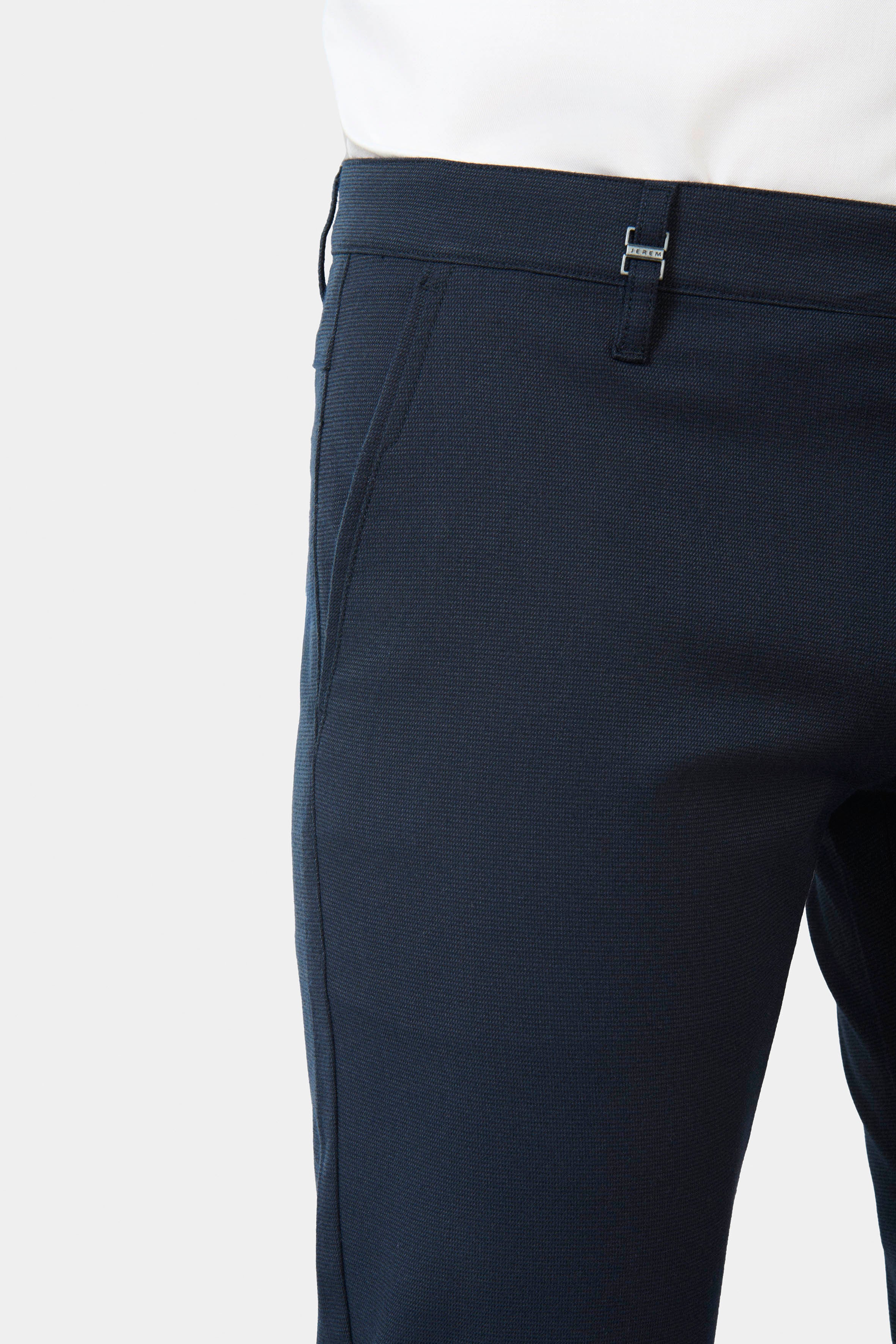 Pantalon décontracté, sergé stretch faux-uni Jerem, coupe droite, poches italiennes