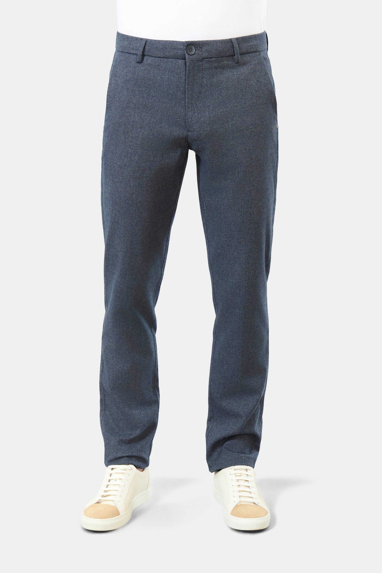 Pantalon minimaliste en faáonné de micro-motif fantaisie Jerem, ceinture sartoriale stretch, ceinture sartoriale, poches i...