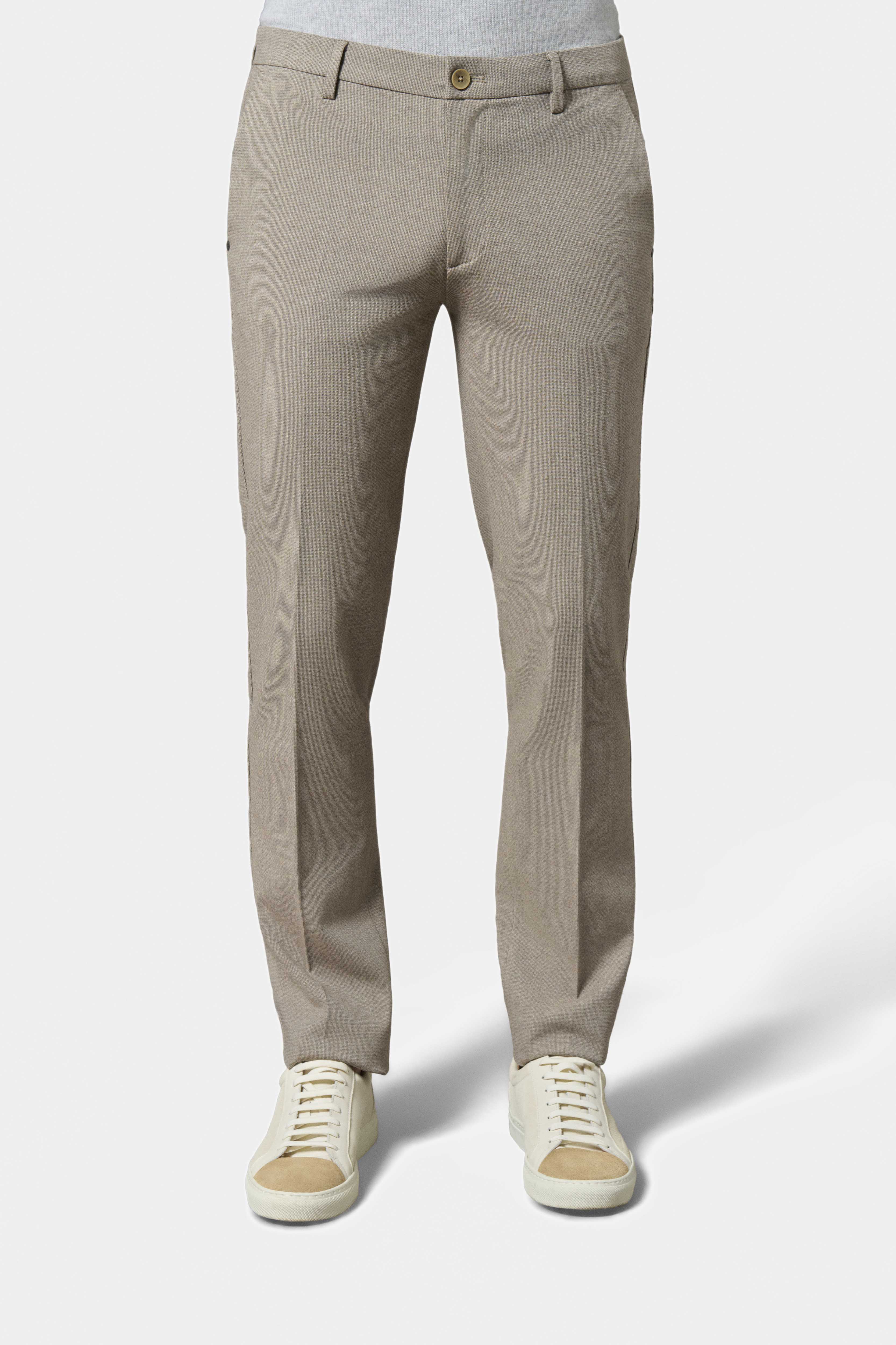 Pantalón minimalista de sarga elástica falso liso Jerem, cinturilla sastre elástica, cinturilla sastre, bolsillos italianos