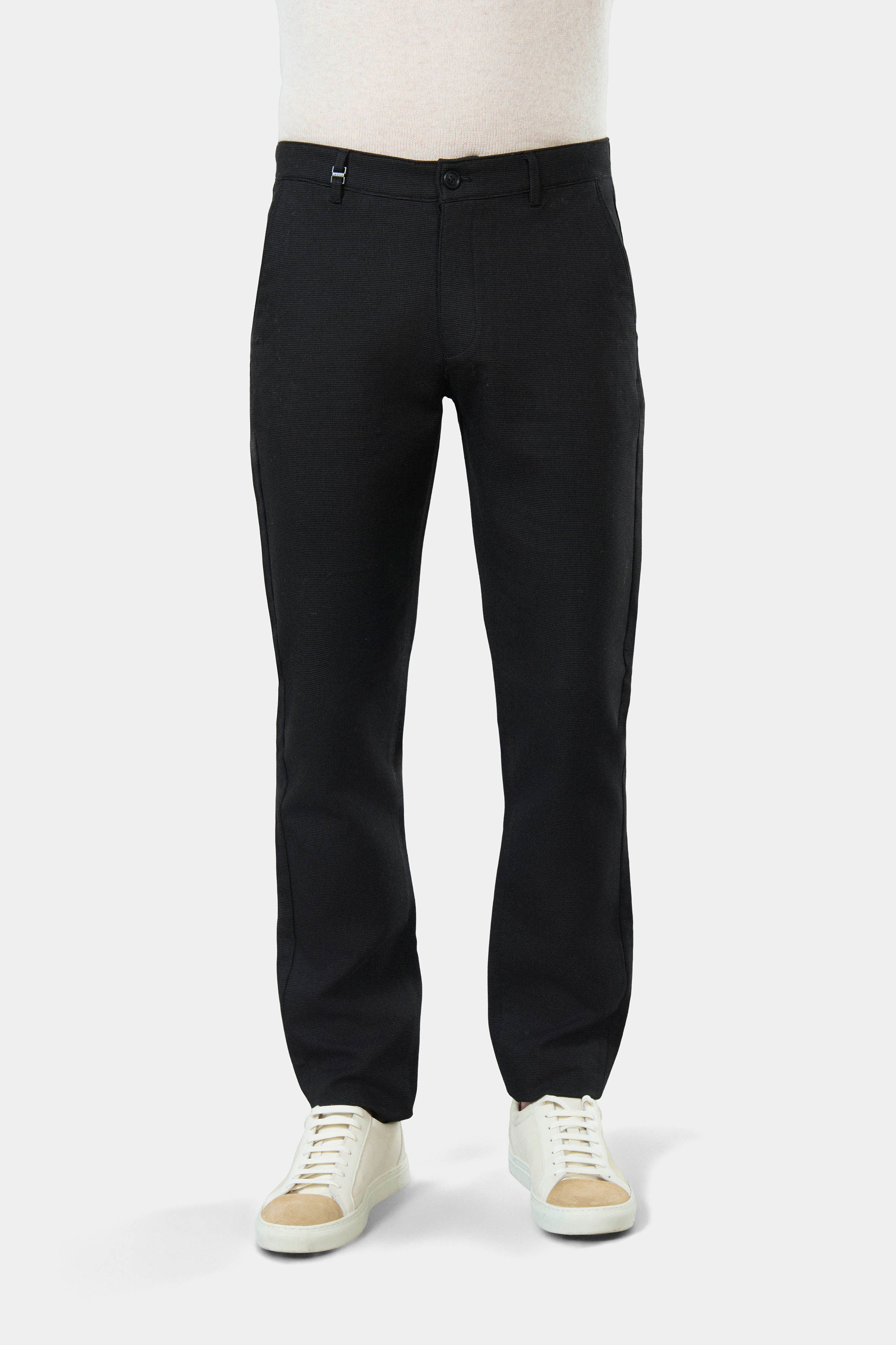 Pantalon de ville en tricotine stretch faux-unie Jerem, poches italiennes, coupe droite