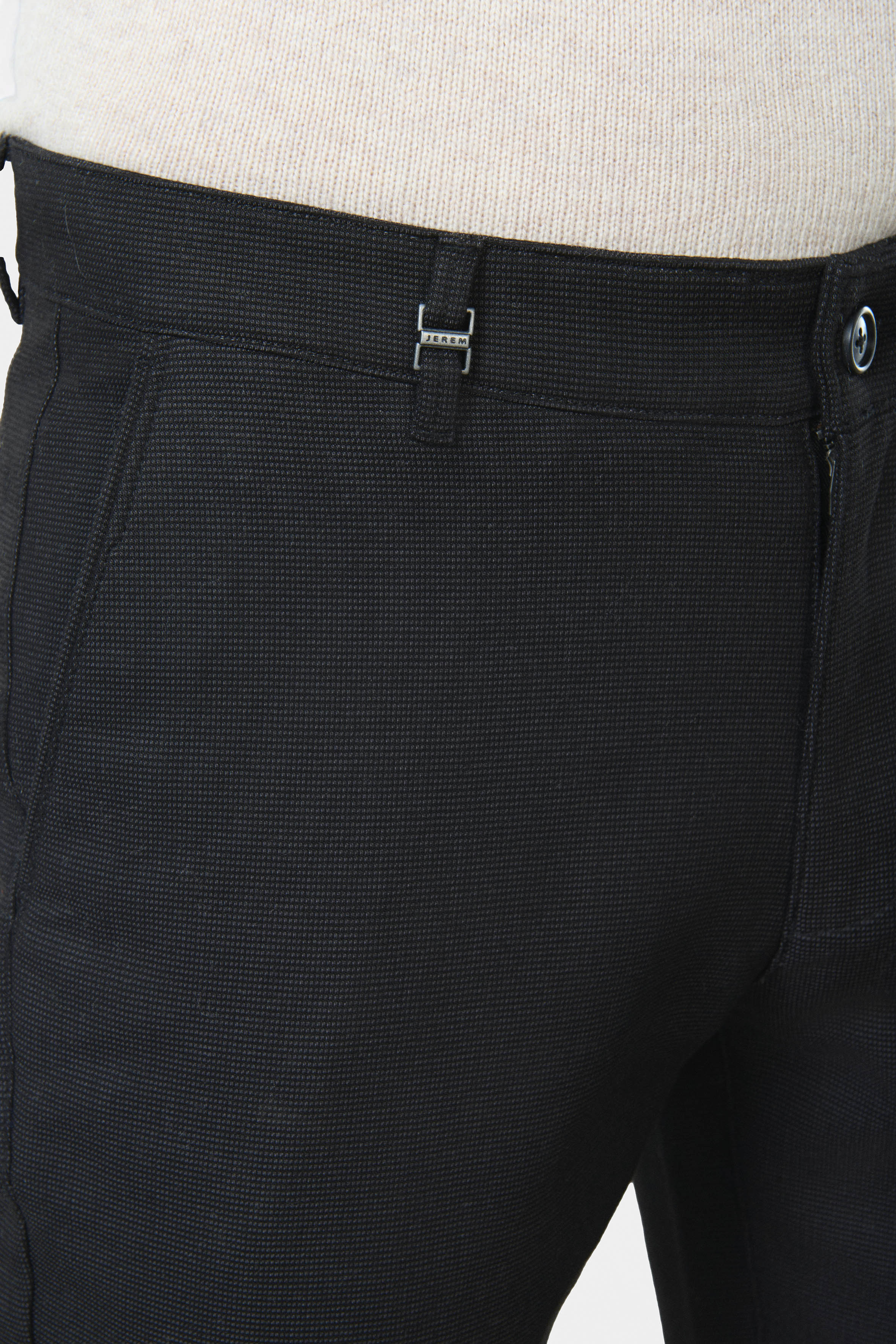 Pantalon de ville, tricotine stretch faux-unie Jerem, coupe droite, poches italiennes