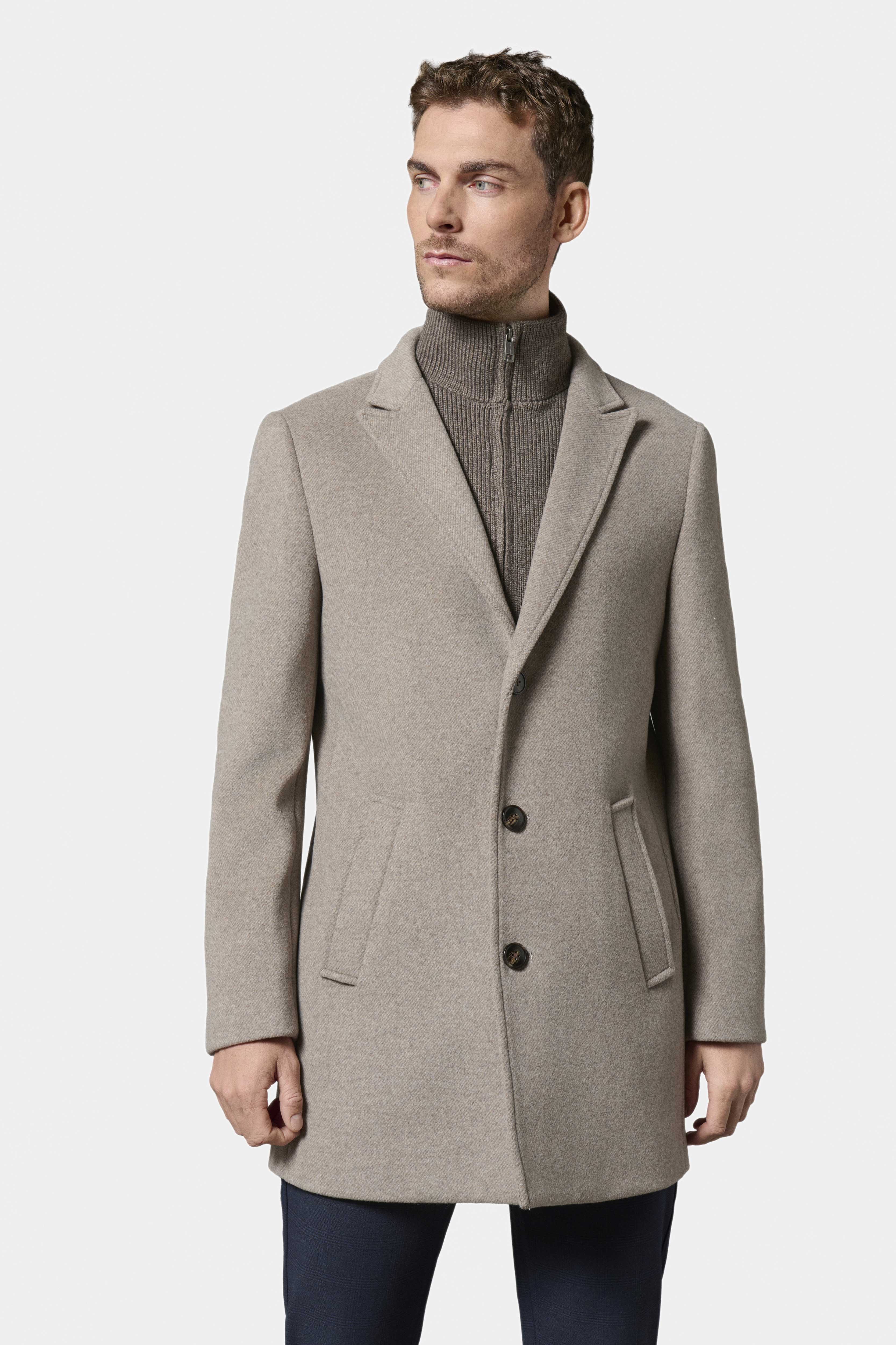 Manteau col tailleur avec plastron amovible en bord-côte Shuty Jerem, simple boutonnage, coupe confortable