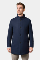 Manteau en laine col officier avec plastron amovible Colfi Jerem, simple boutonnage, coupe droite