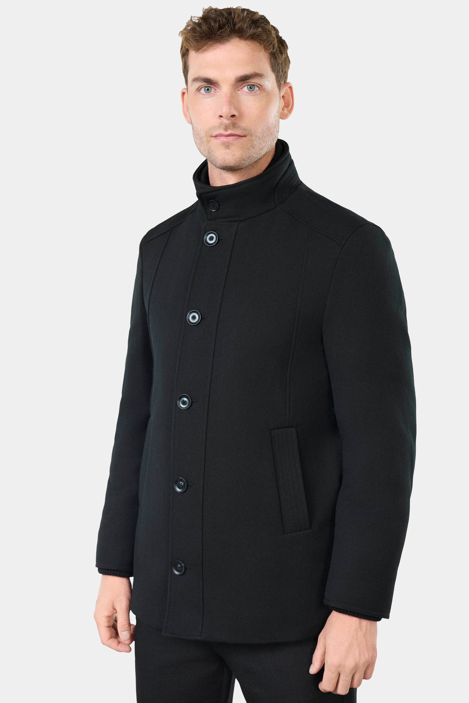 Manteau col officier Brush Jerem, simple boutonnage, coupe droite