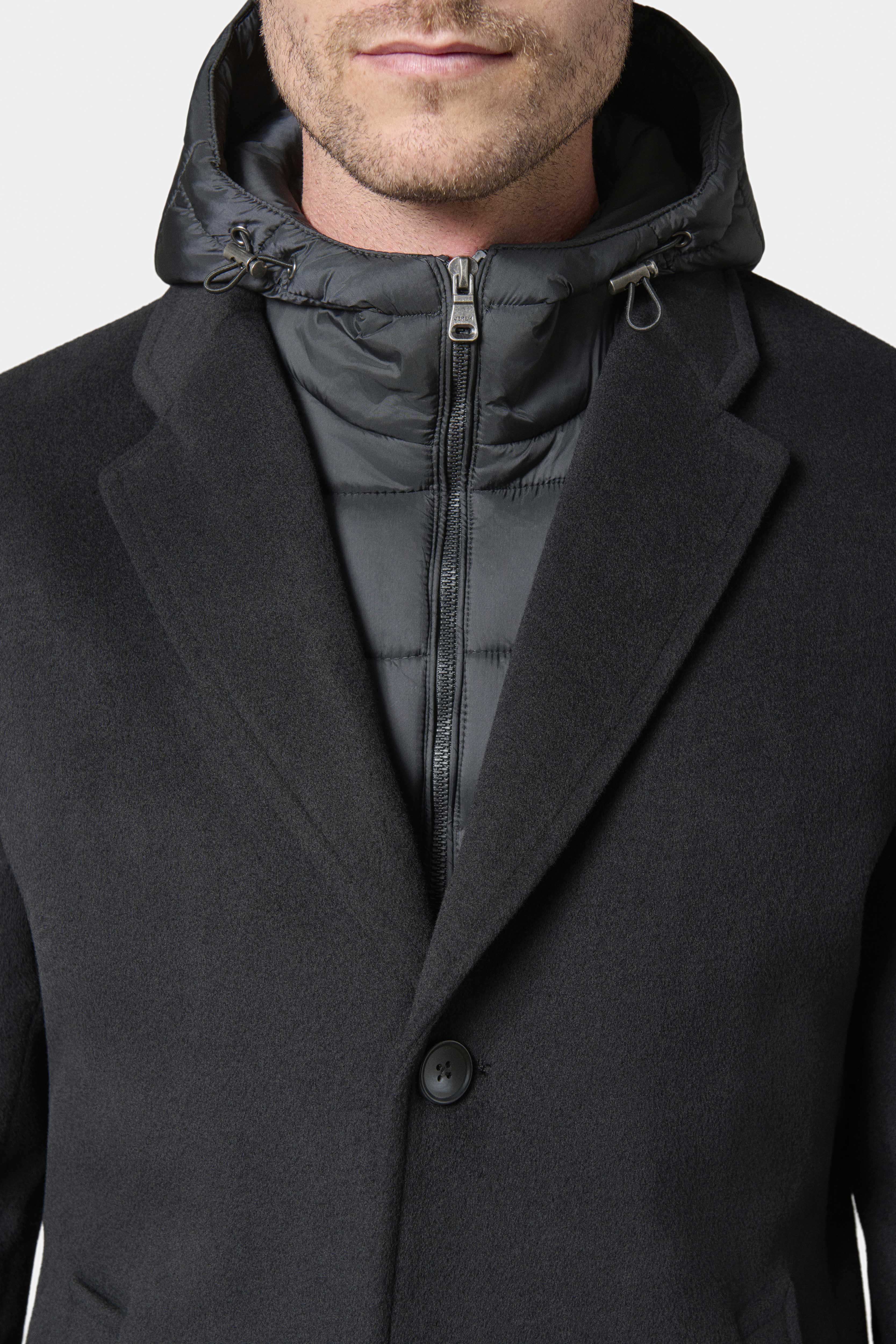 Manteau col tailleur avec plastron amovible capuche Hodyl Jerem, coupe confortable, simple boutonnage