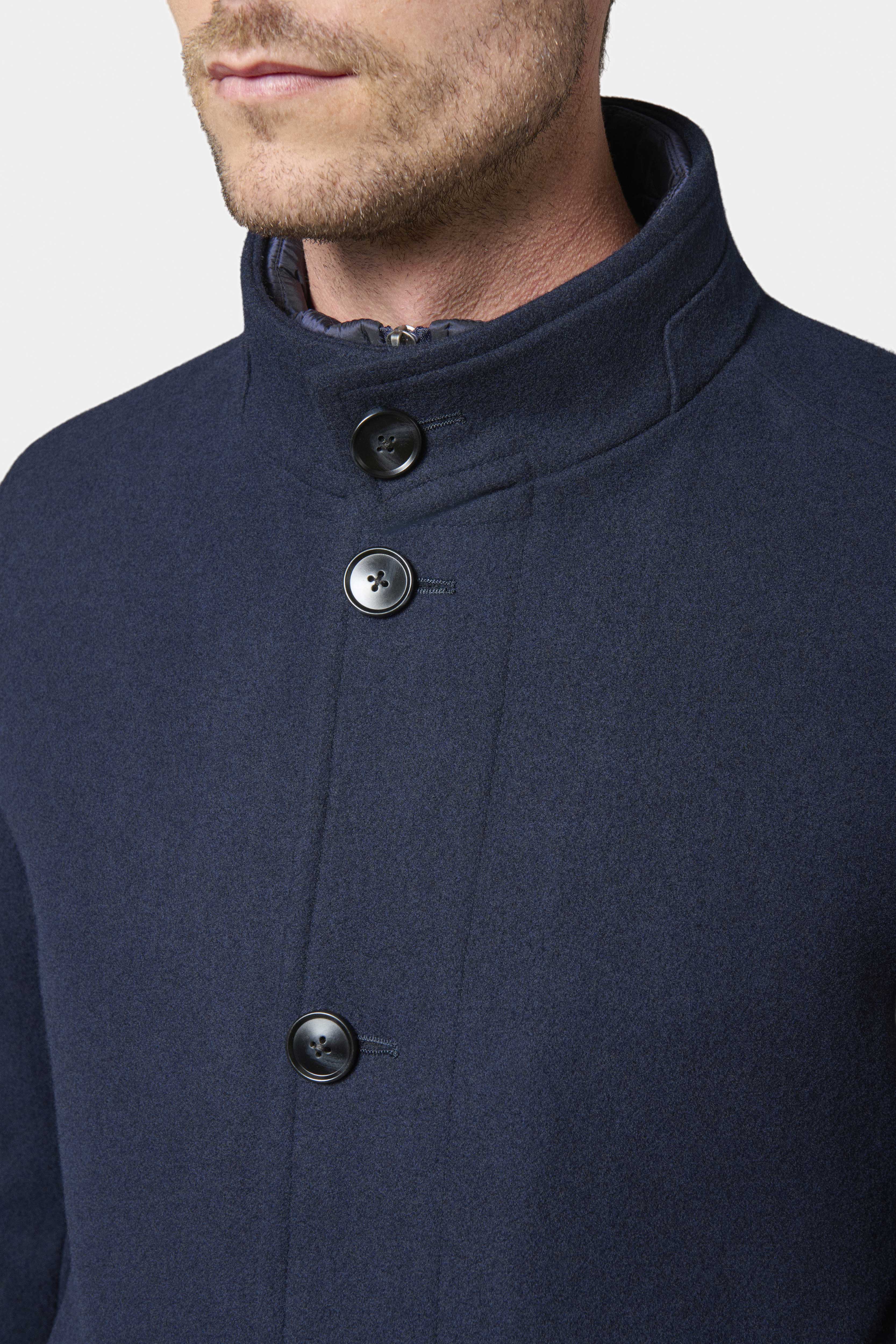 Manteau, laine col officier avec plastron amovible Colfi Jerem, coupe droite, simple boutonnage