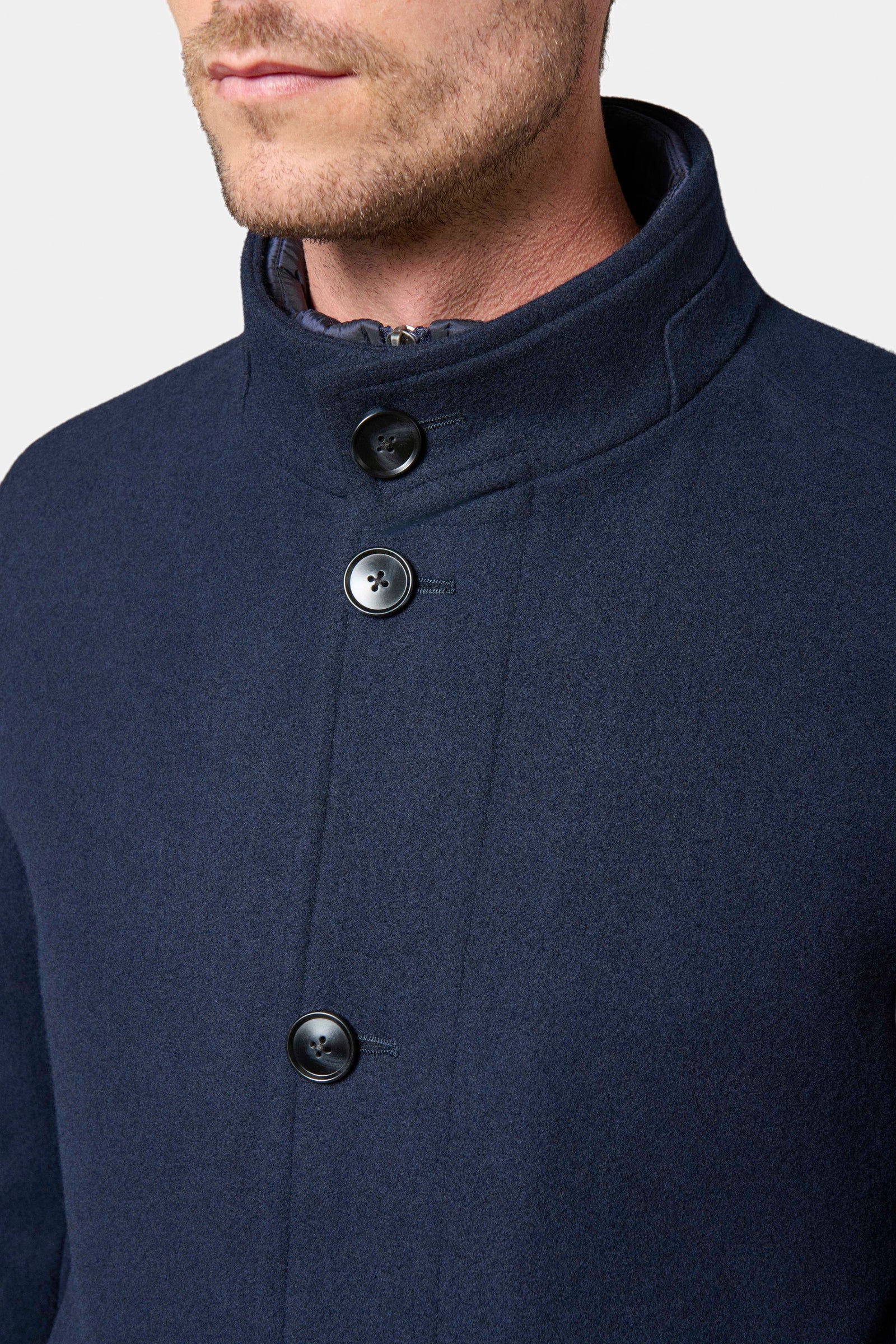 Manteau, laine col officier avec plastron amovible Colfi Jerem, coupe droite, simple boutonnage