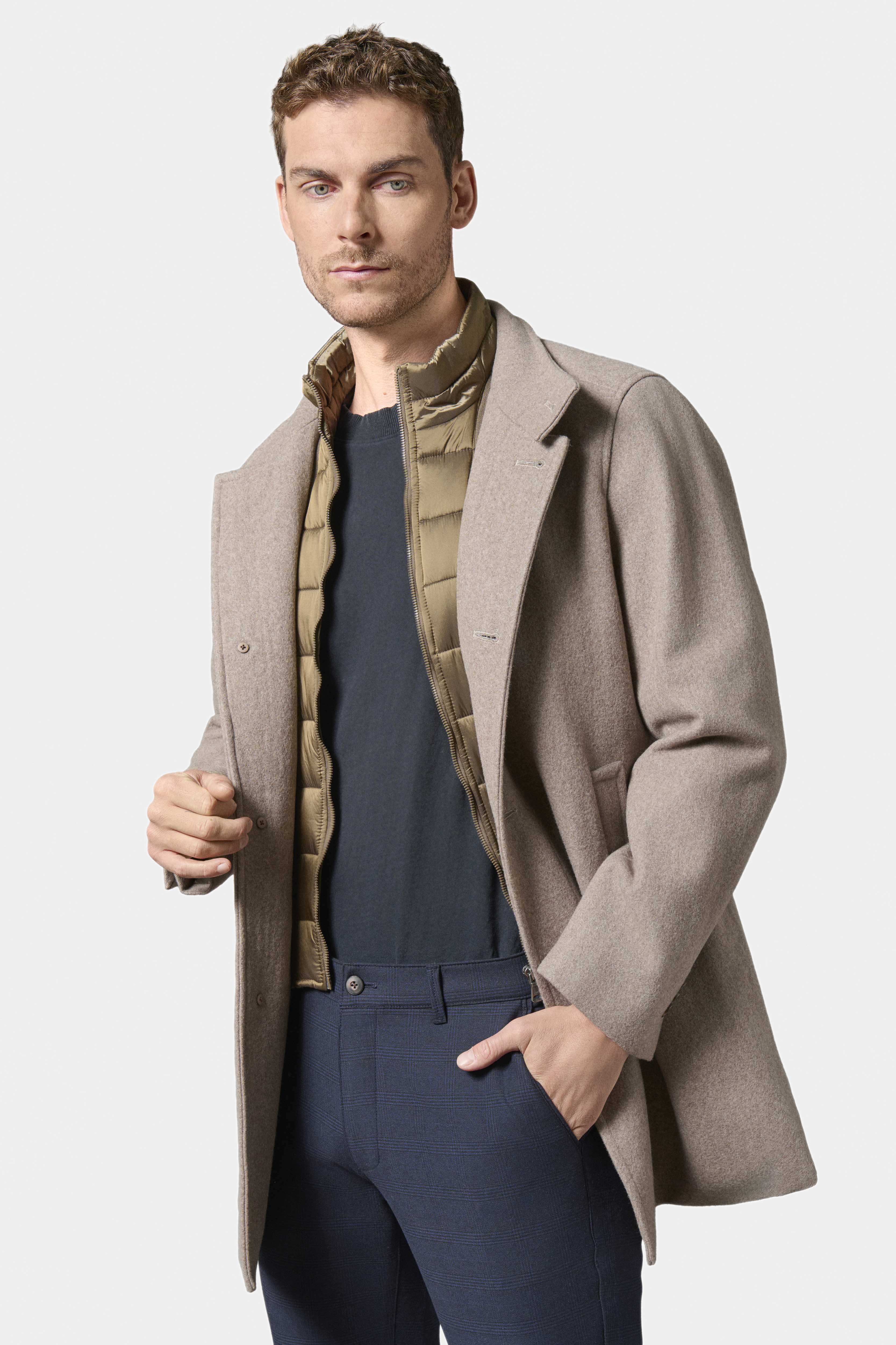 Manteau col officier avec plastron amovible Colaf Jerem, coupe droite, simple boutonnage