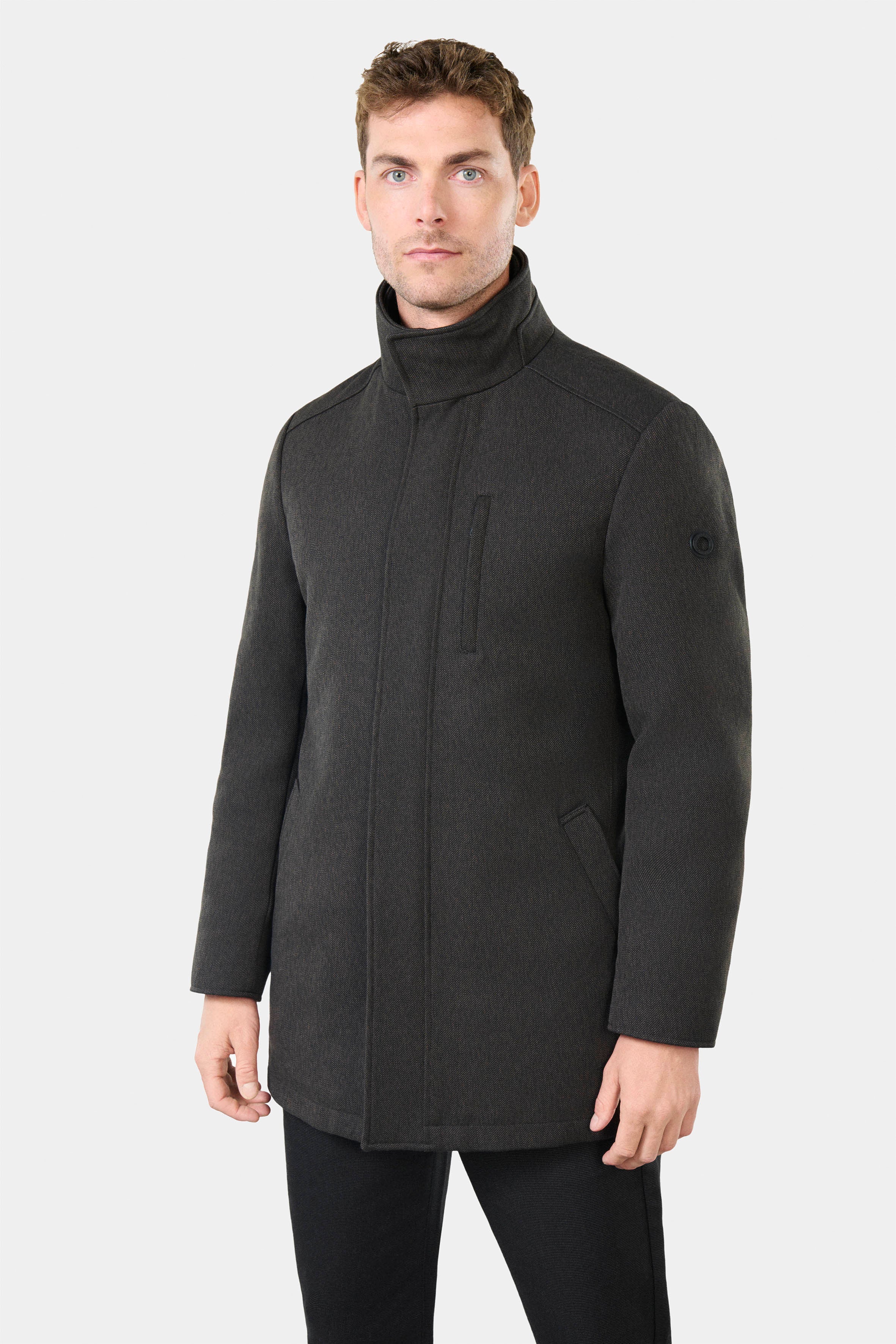 Manteau zippé col montant Barwi Jerem, poche poitrine, coupe droite