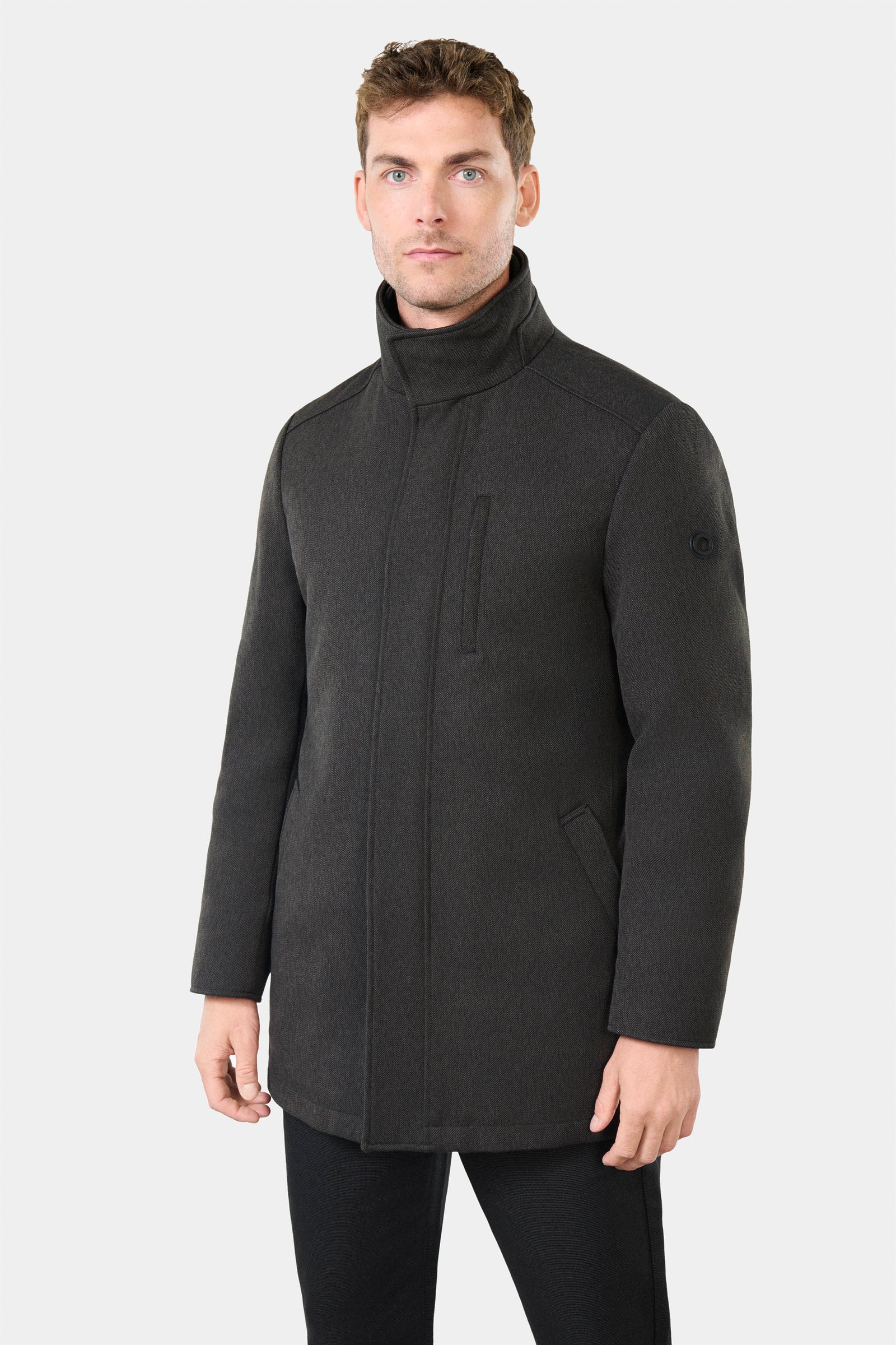 Manteau zippé col montant Barwi Jerem, poche poitrine, coupe droite