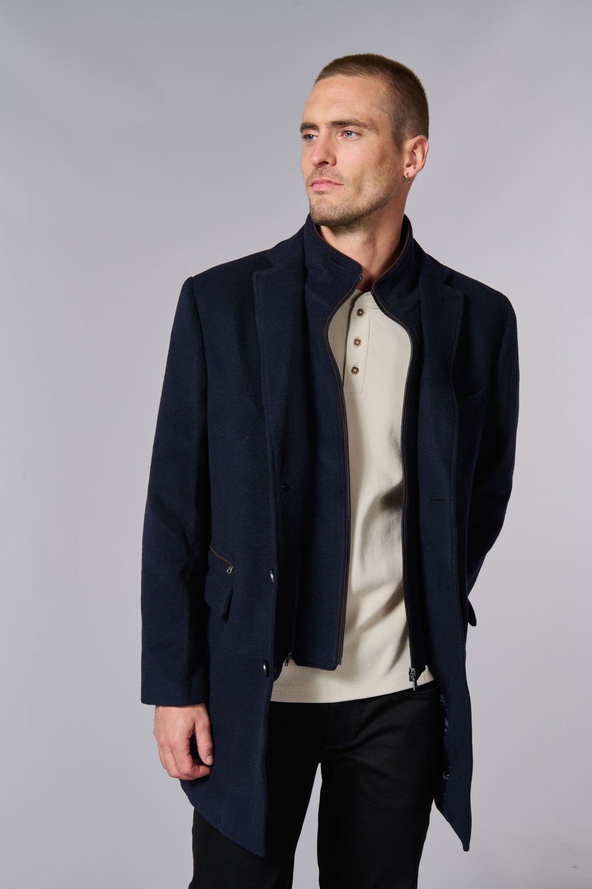 Manteau, laine col tailleur mi-long Jerem