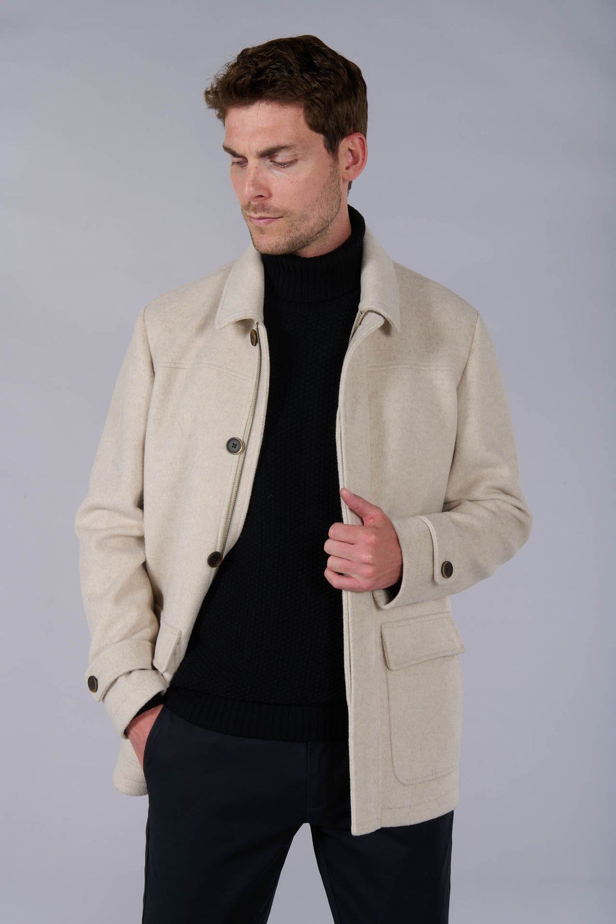 Manteau mi-long col chemise Jerem, col chemise vue 2