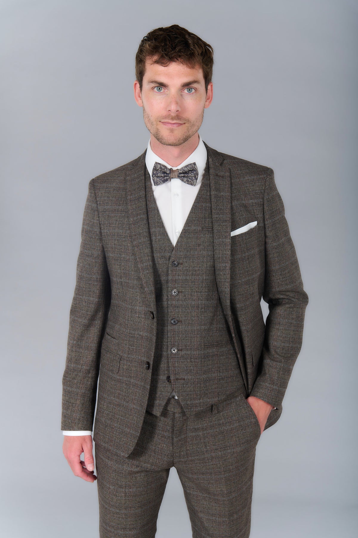 Veste de costume ajustée prince de galles stretch Jerem, entièrement doublée, simple boutonnage, boutons de poignet