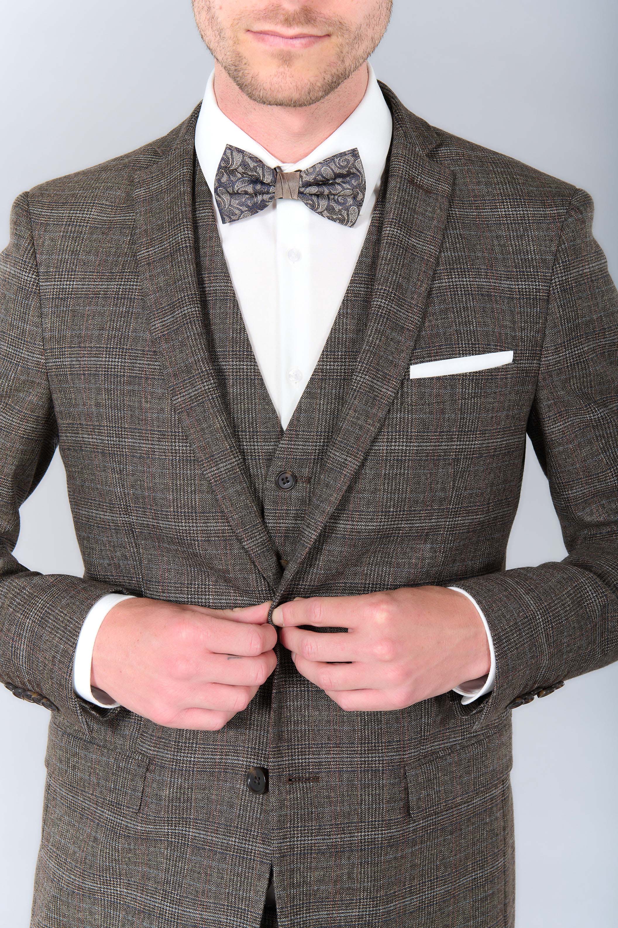 Veste de costume ajustée prince de galles stretch Jerem, simple boutonnage, boutons de poignet