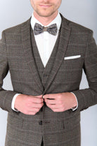 Veste de costume ajustée prince de galles stretch Jerem, simple boutonnage, boutons de poignet