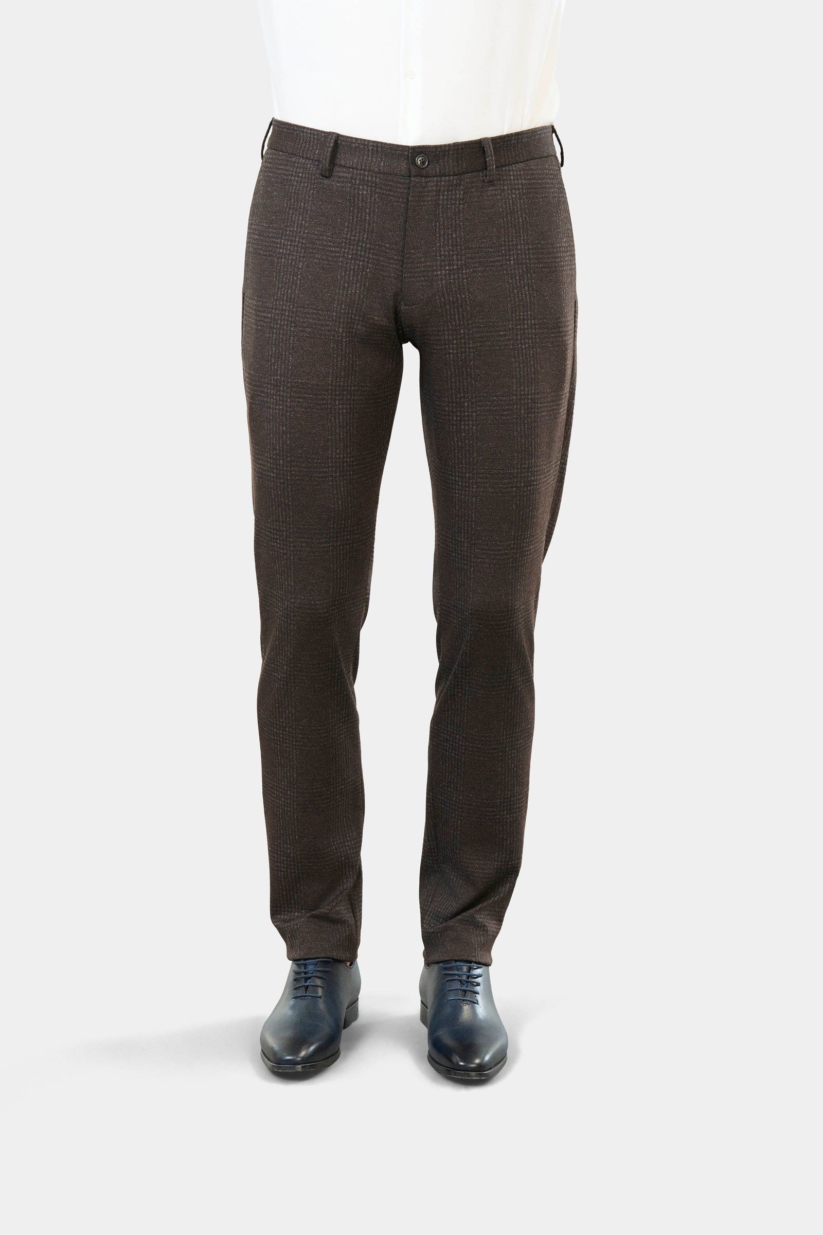 Pantalon de costume ajusté semi-élastiqué en maille Prince de Galles fondu Jerem
