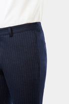 Pantalon de costume semi-élastiqué ajusté, maille de laine mélangée rayures craie Jerem