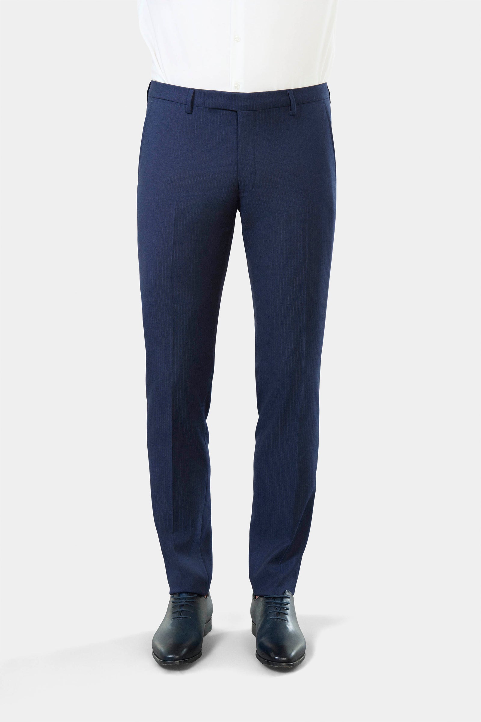 Pantalon de costume ajusté en sergé rayures tennis stretch Jerem, intérieur semi-doublé, ceinture sartoriale stretch, cein...