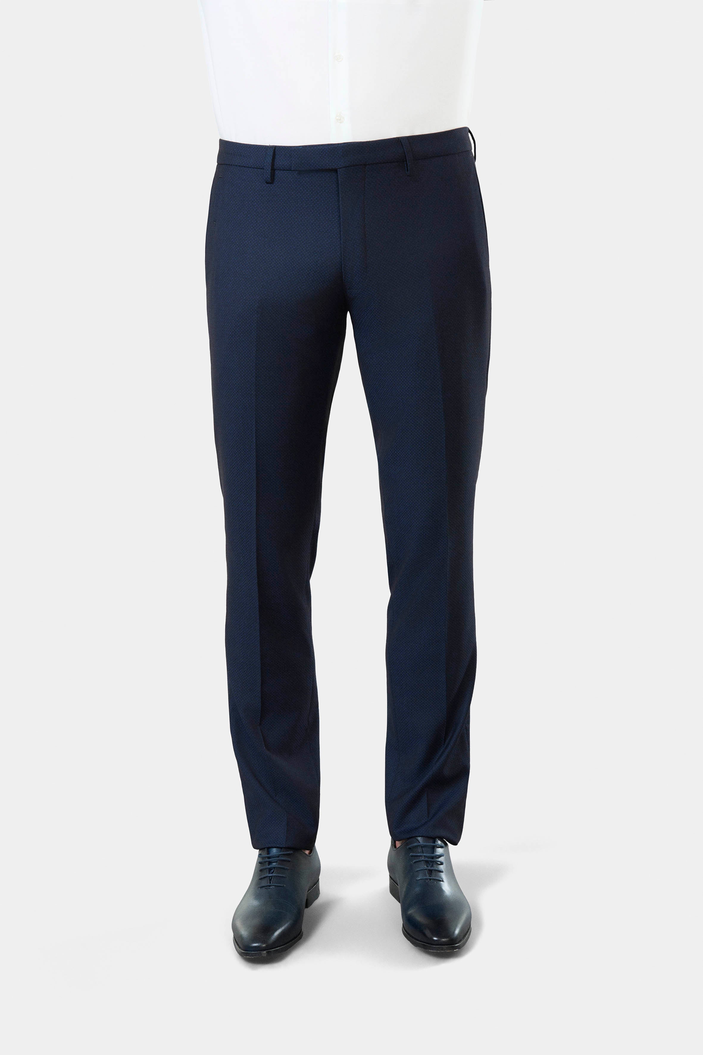 Pantalon de costume ajusté stretch effet plumetis Jerem, intérieur semi-doublé, ceinture sartoriale stretch, ceinture sart...