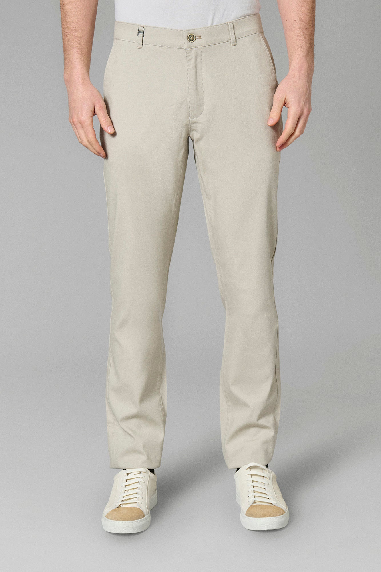 Pantalon de ville en piqué stretch uni, Jerem