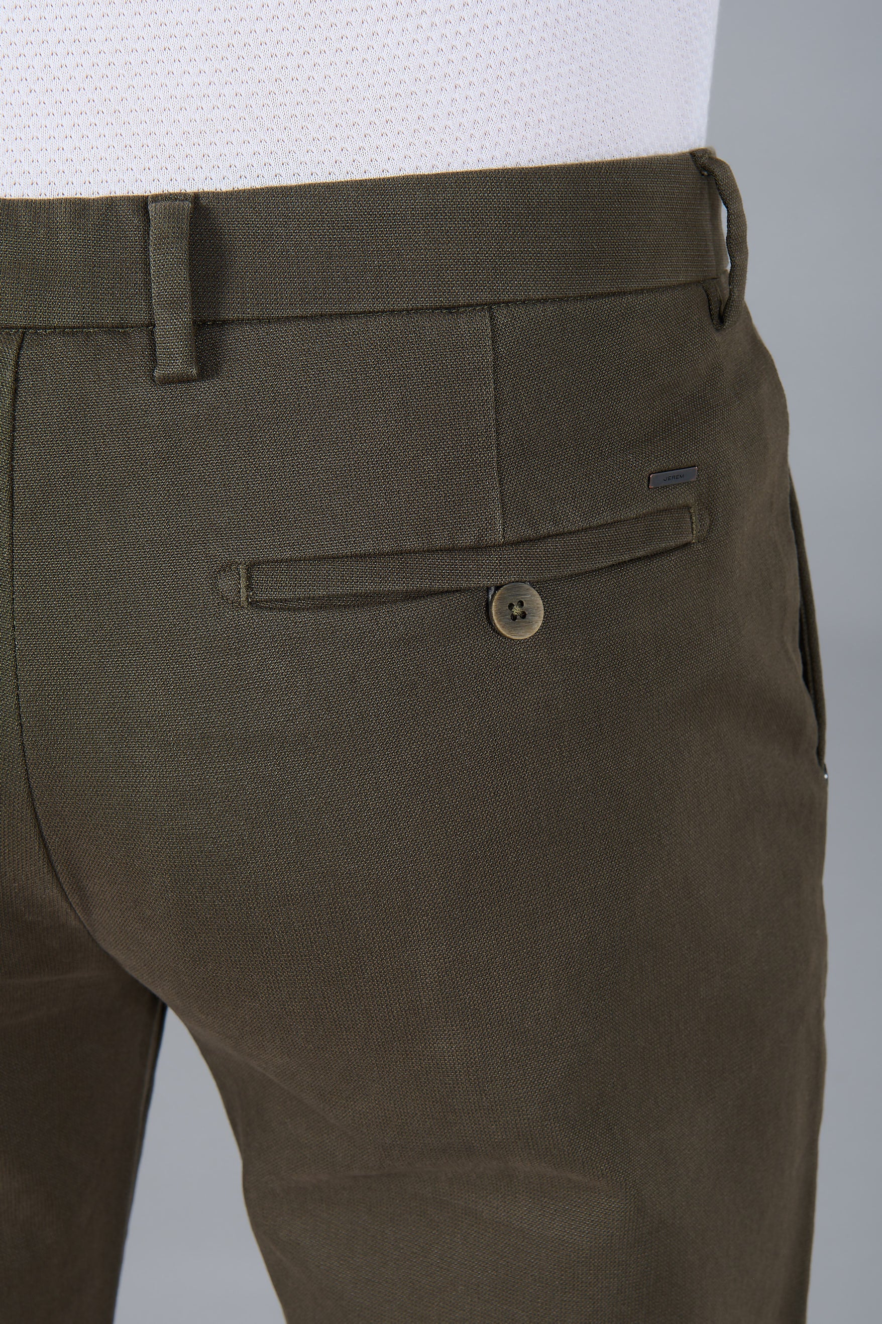 Pantalon minimaliste en tricotine stretch micro-motif Jerem, coupe droite