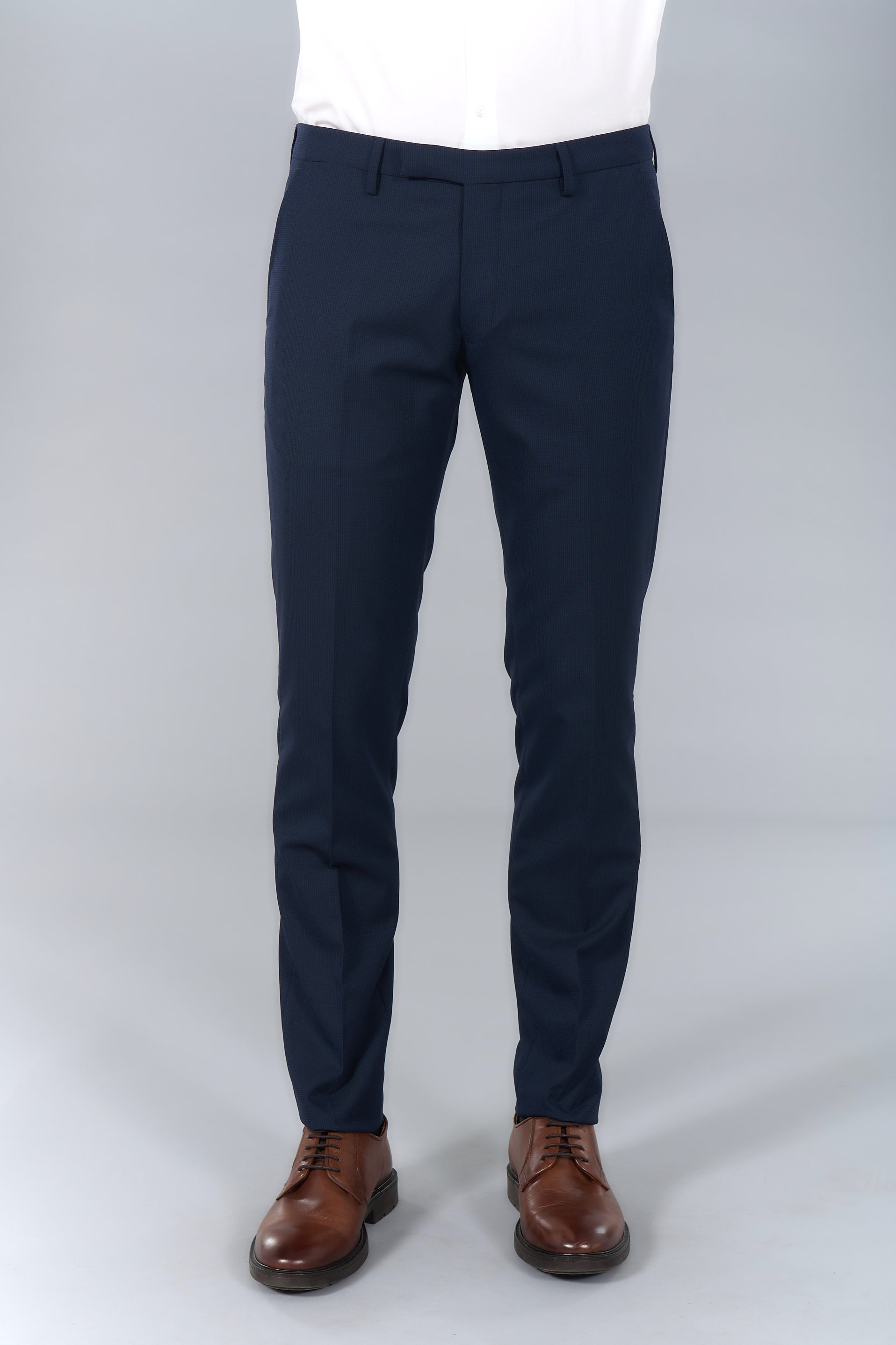 Pantalon de costume ajusté et stretch pied-de-poule pépita discret Jerem, intérieur semi-doublé, ceinture sartoriale stret...