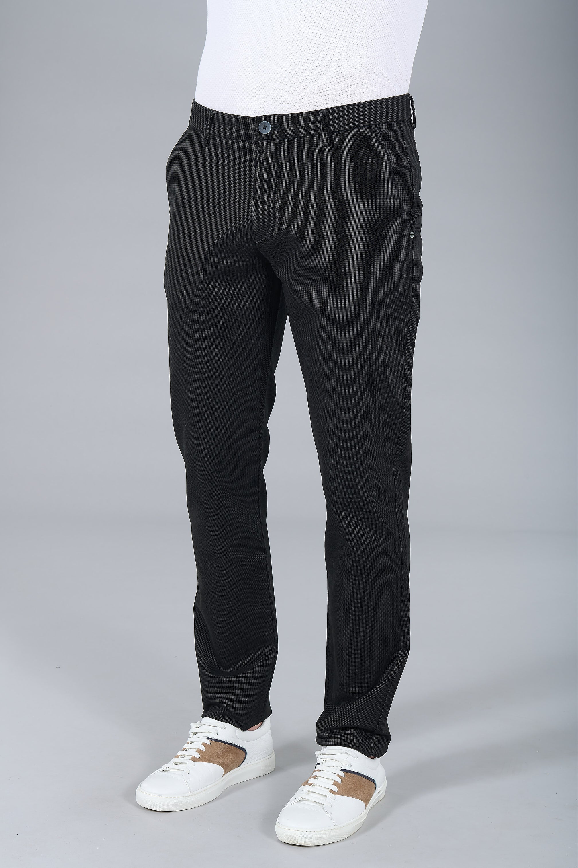 Tricotine stretch micro-motif — Pantalon minimaliste Jerem, coupe droite