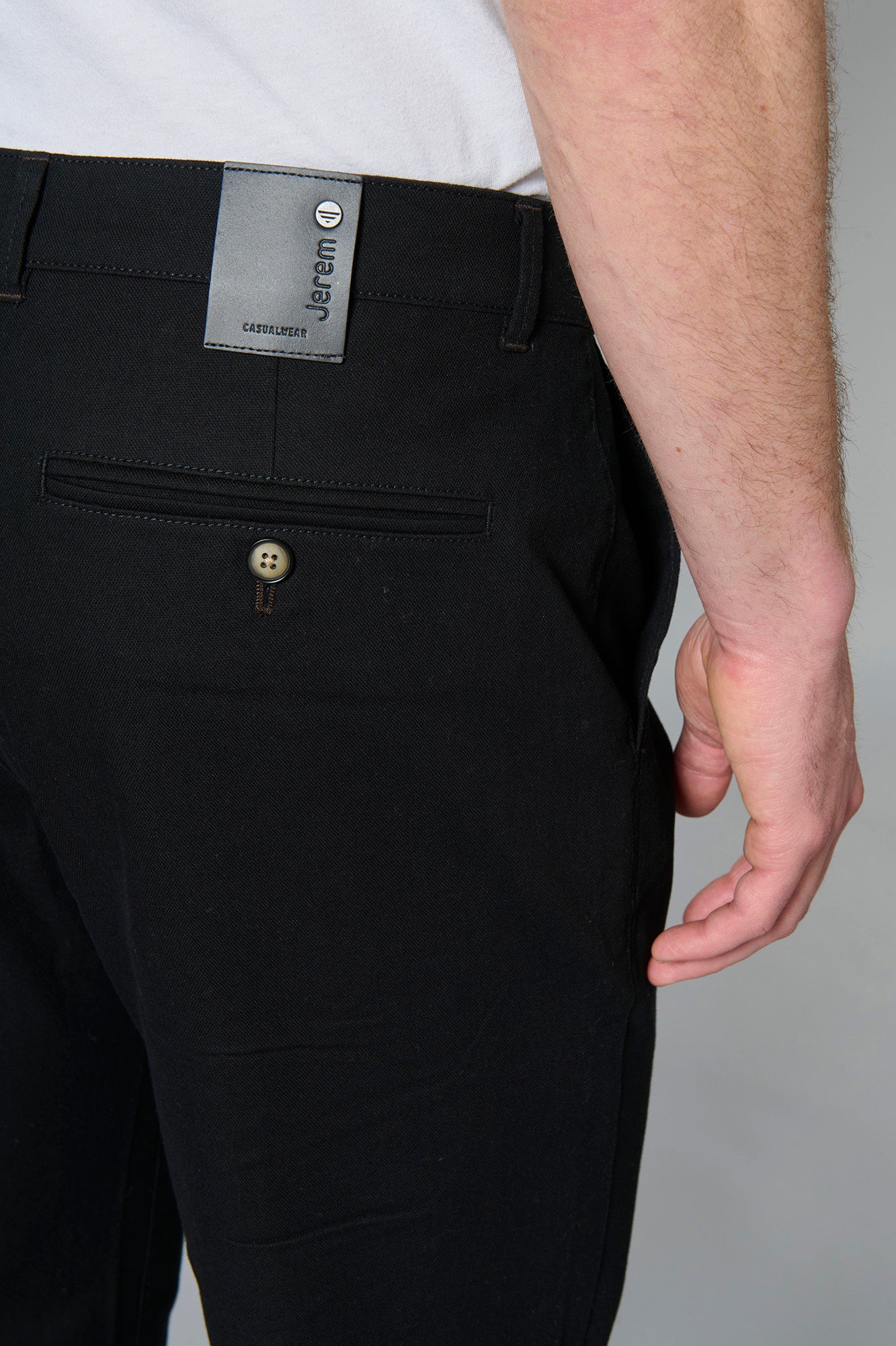Piqué stretch uni — Pantalon de ville Jerem, coupe droite