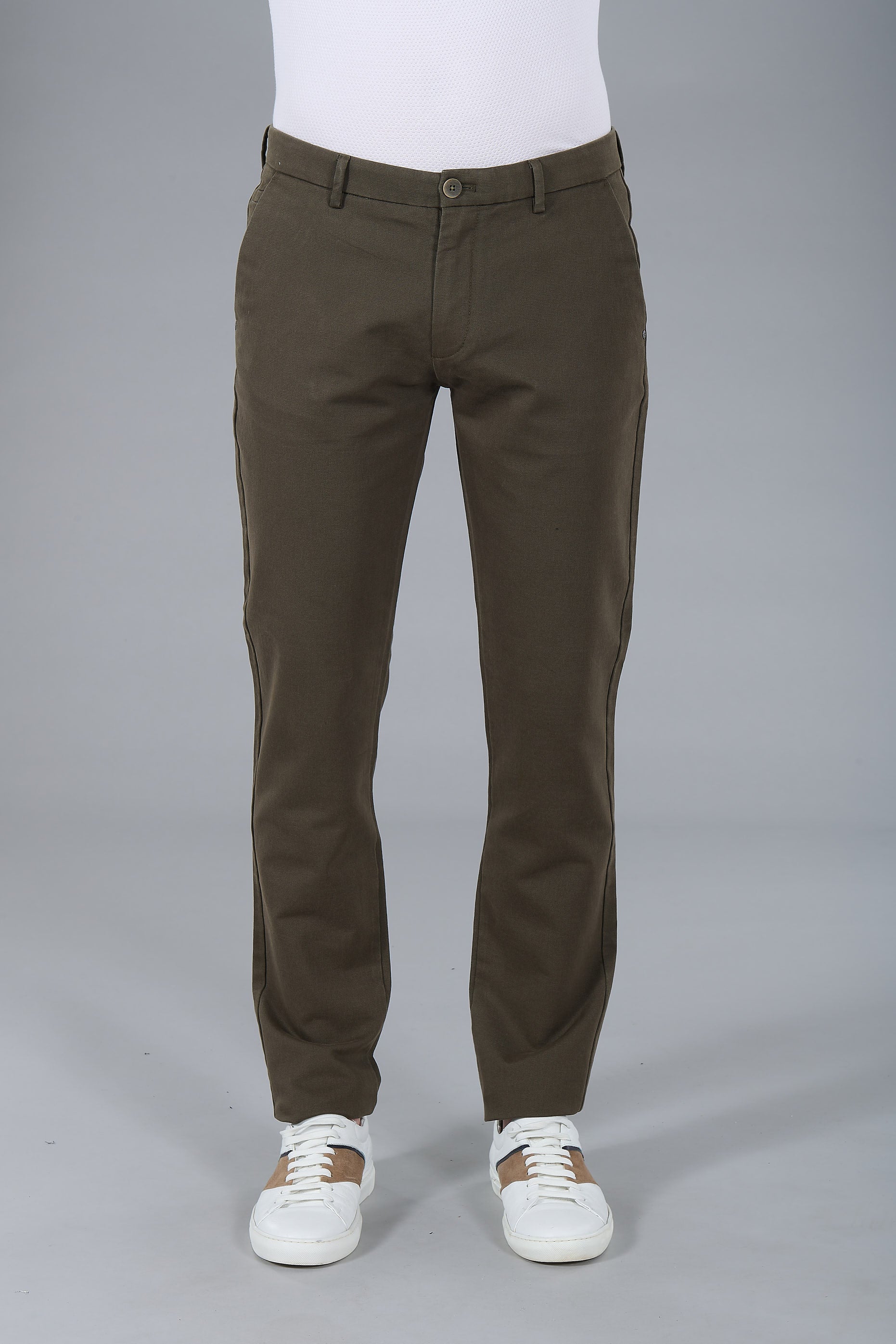 Pantalon minimaliste, tricotine stretch micro-motif Jerem, poches italiennes