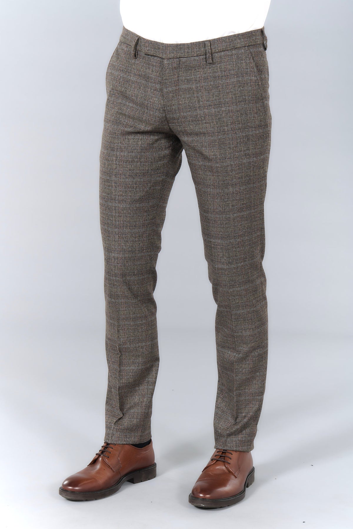 Pantalon de costume ajusté prince de galles stretch Jerem, intérieur semi-doublé, ceinture sartoriale stretch, ceinture sa...