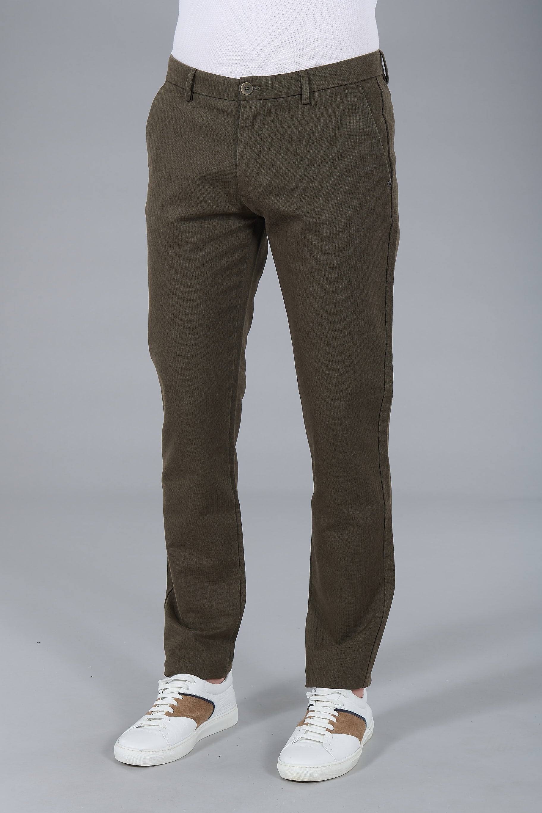 Tricotine stretch micro-motif — Pantalon minimaliste Jerem, poches italiennes