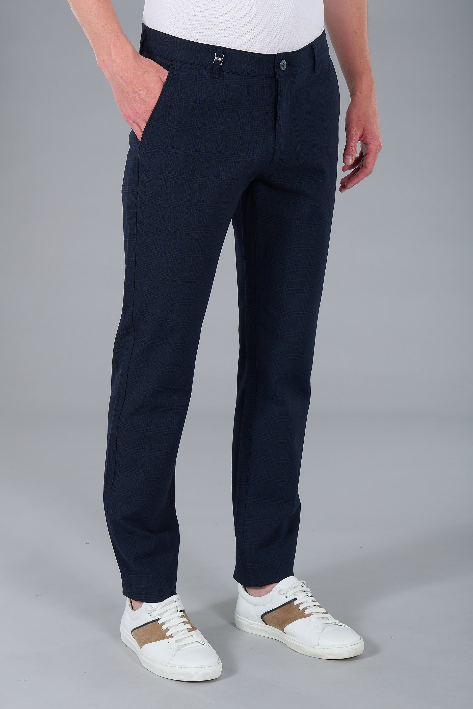 Pantalon de ville bi-stretch carreaux Jerem, poches italiennes, coupe confortable